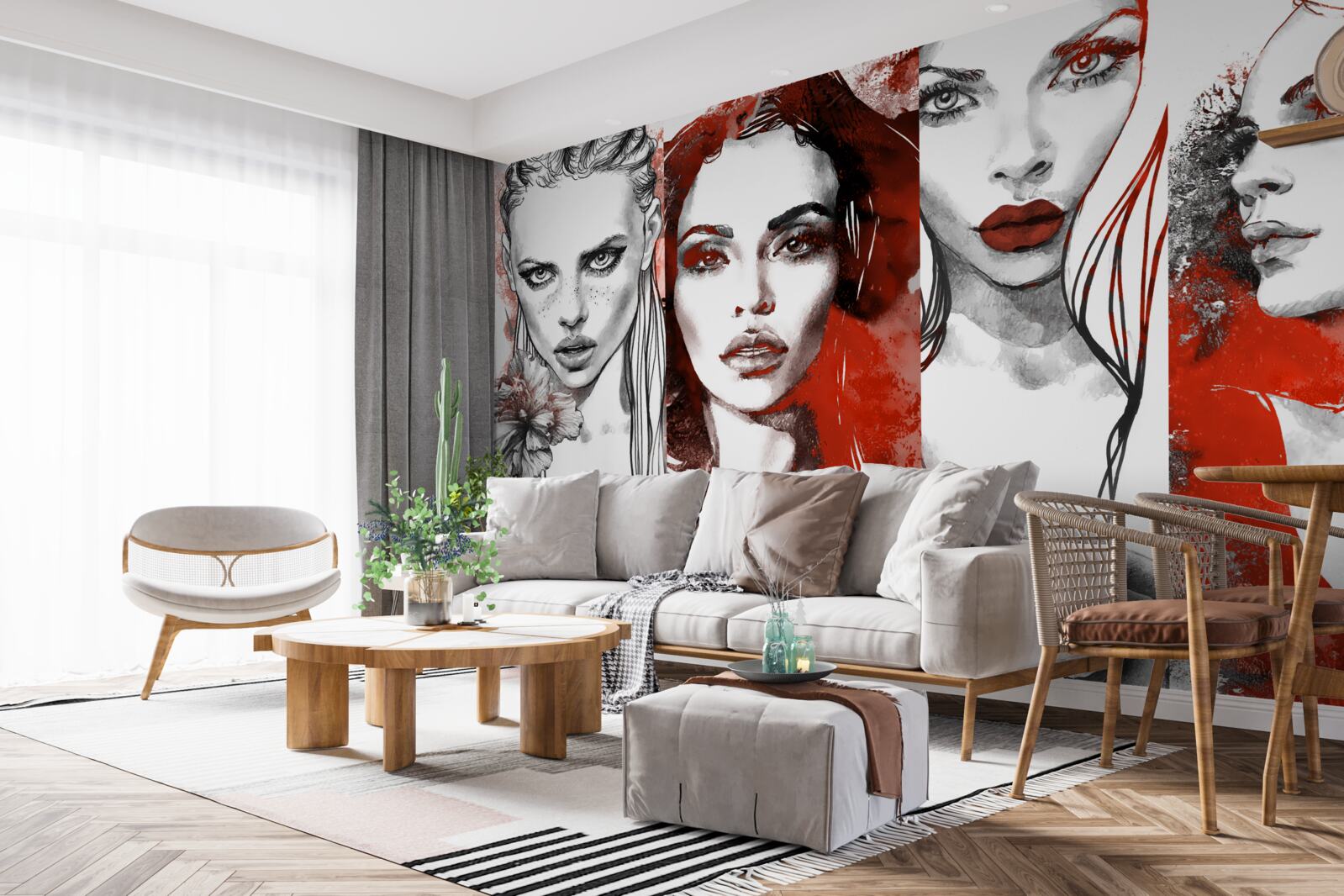 Fotobehang vier meisjes in verschillende stijlen