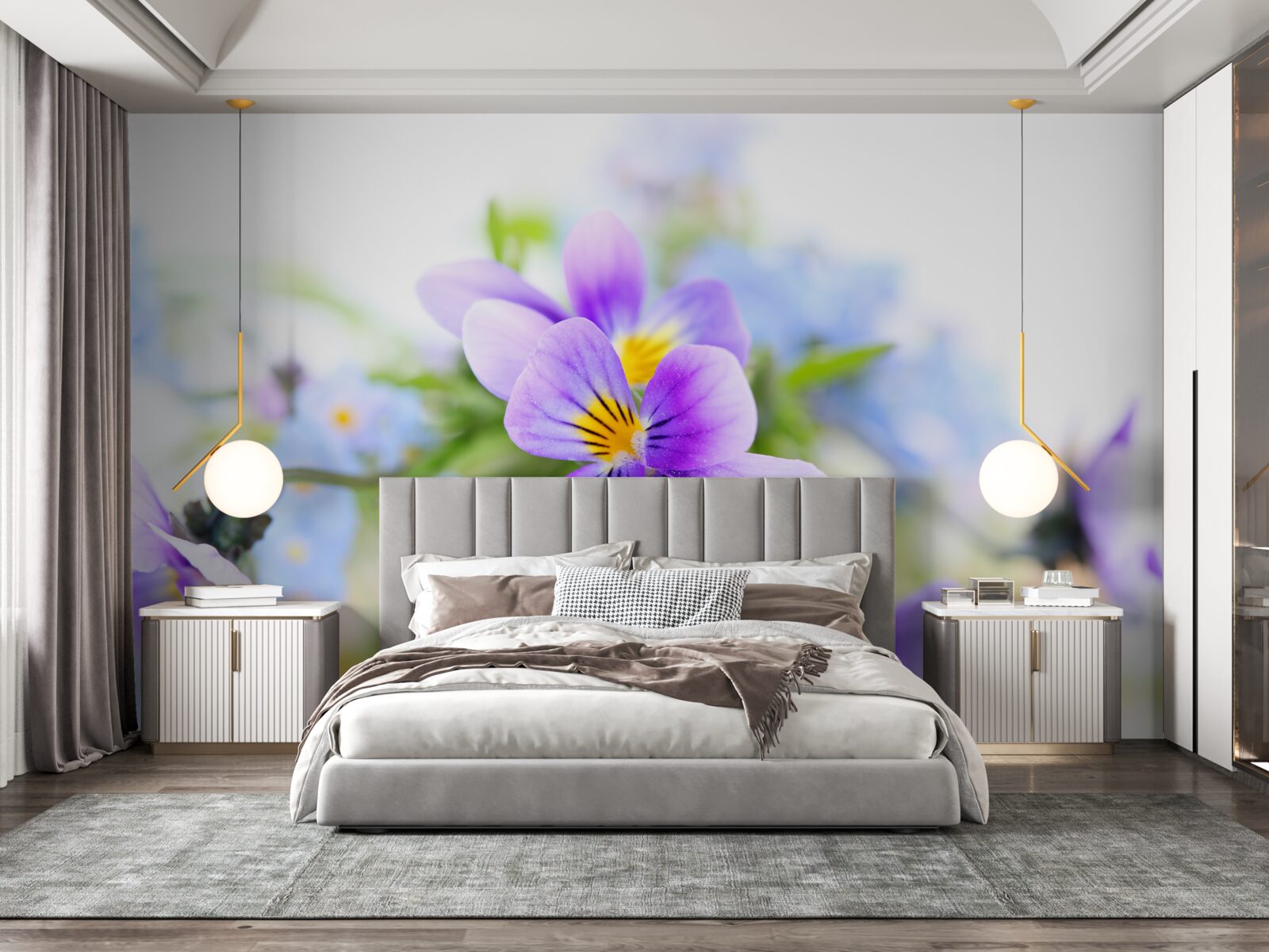 Fotobehang op een heldere dag delicate blauwe bloemen