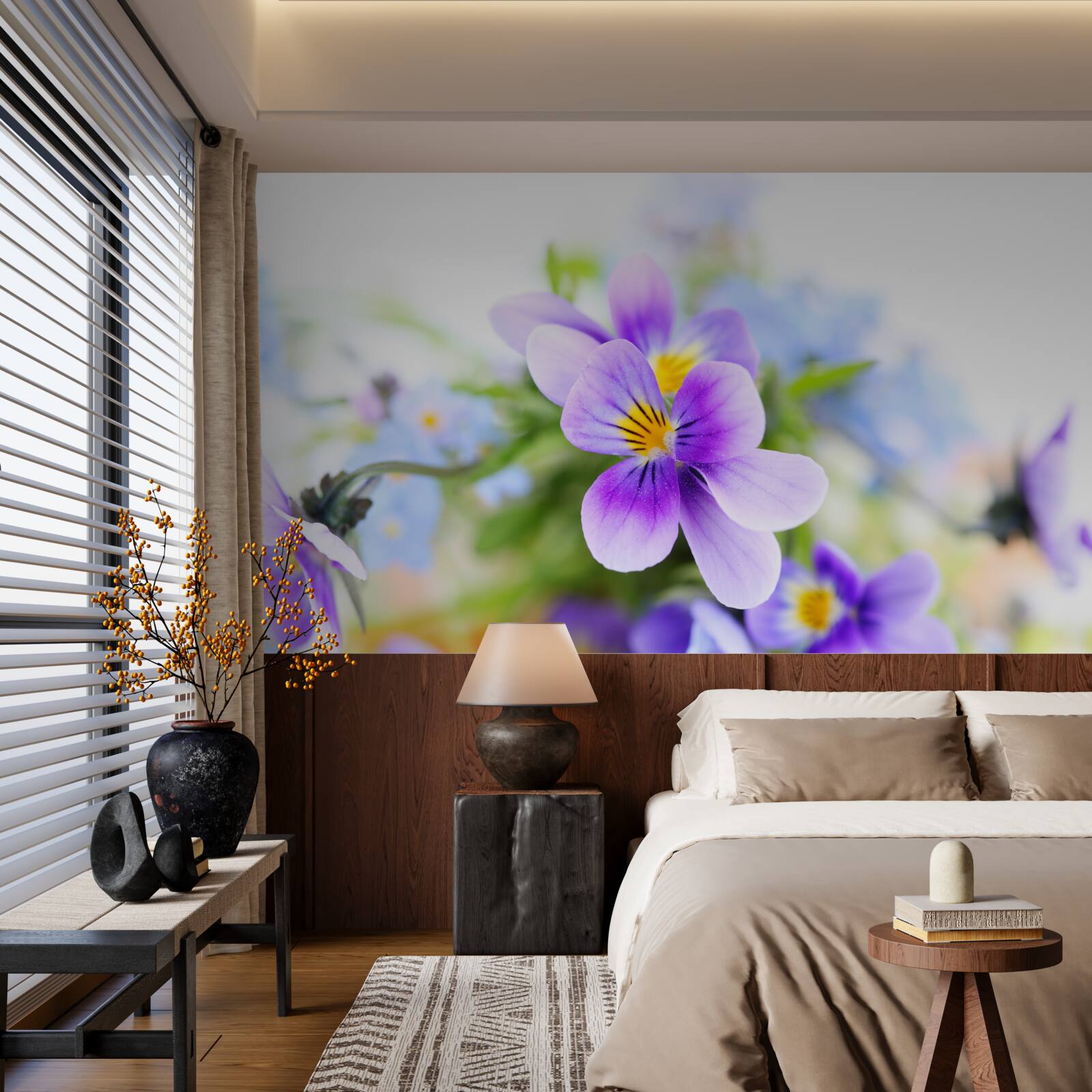 Fotobehang op een heldere dag delicate blauwe bloemen