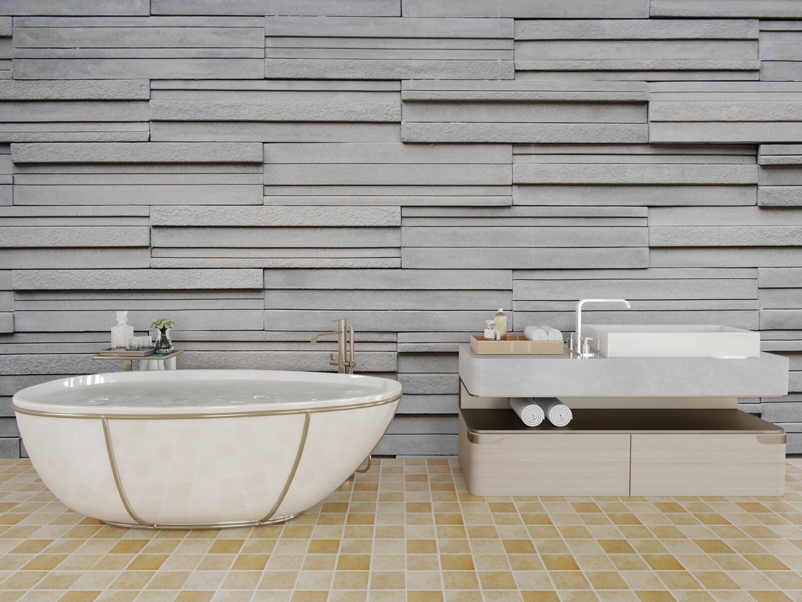 Fotobehang tegels van witte steen