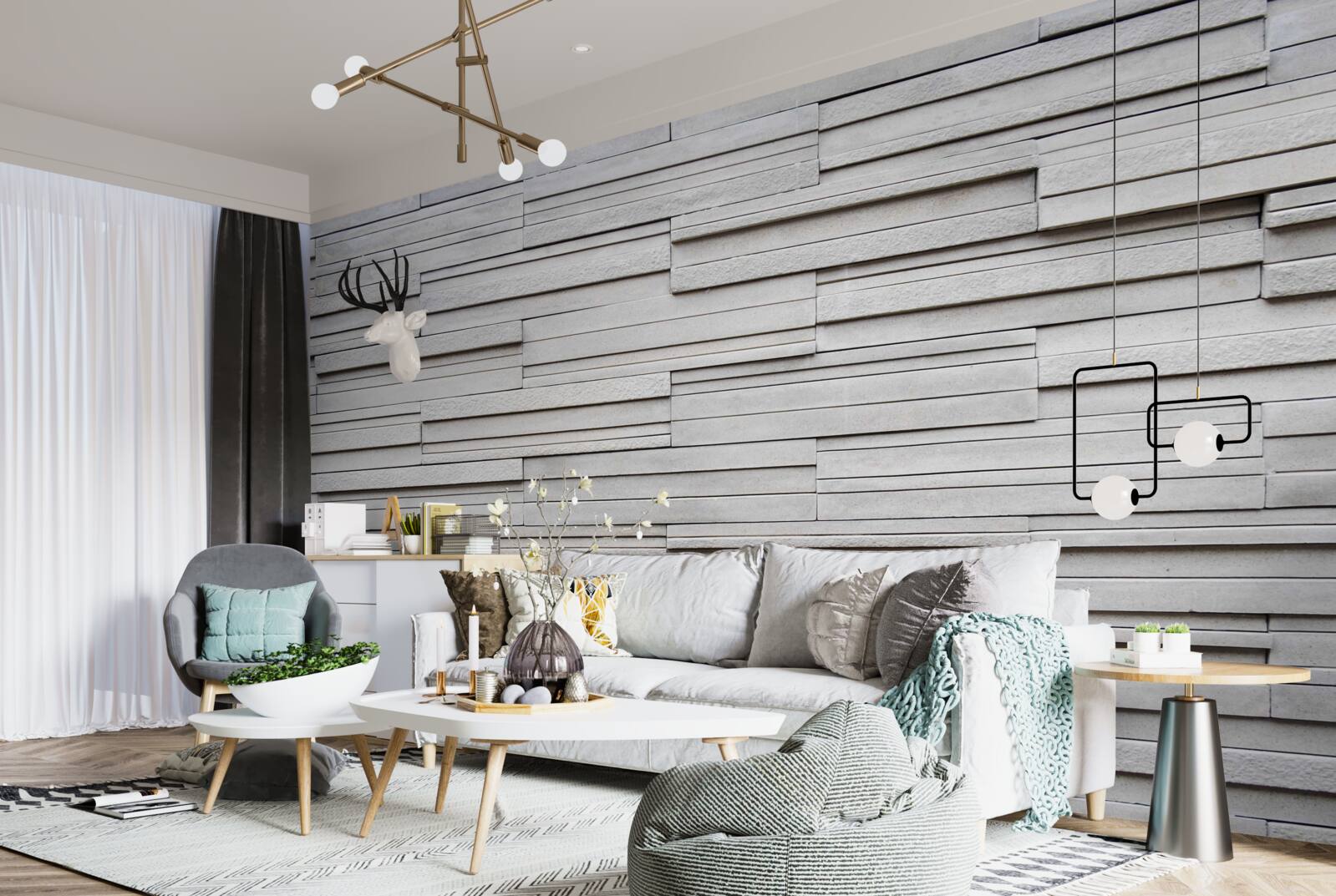 Fotobehang tegels van witte steen