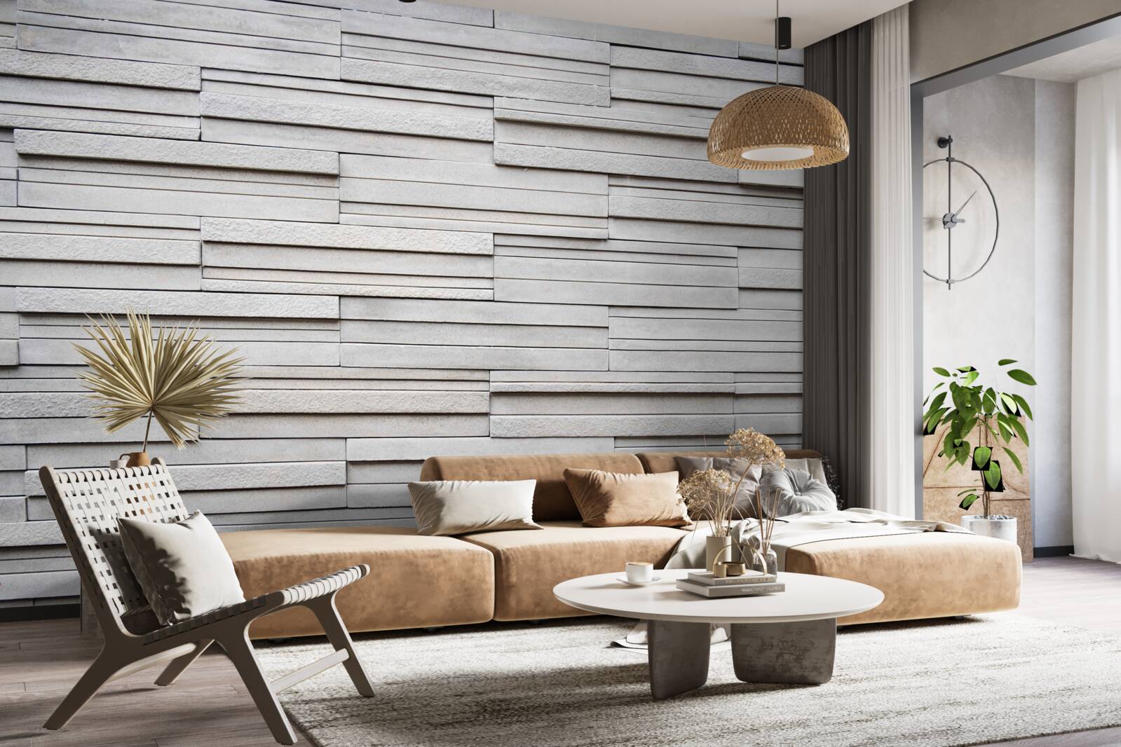 Fotobehang tegels van witte steen