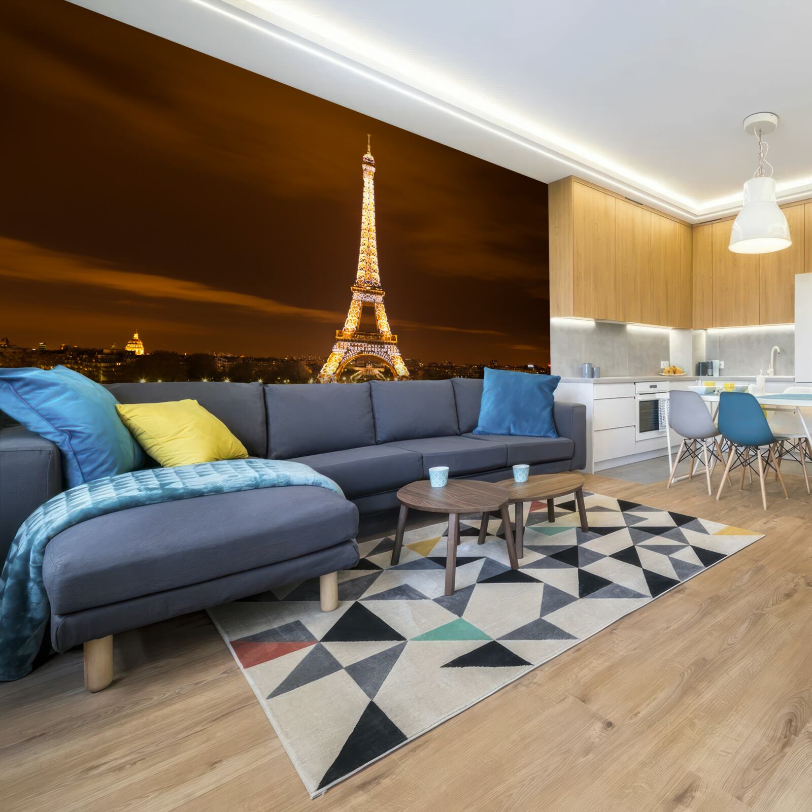 Fotobehang eiffeltoren 's nachts verlicht