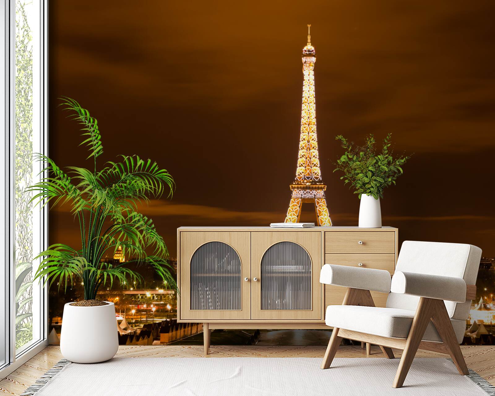 Fotobehang eiffeltoren 's nachts verlicht