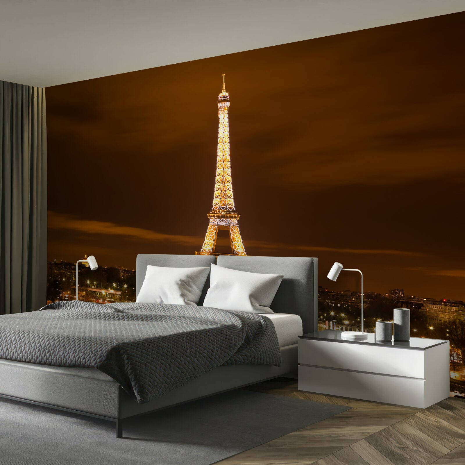 Fotobehang eiffeltoren 's nachts verlicht