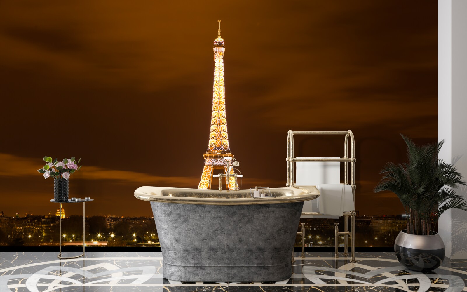 Fotobehang eiffeltoren 's nachts verlicht