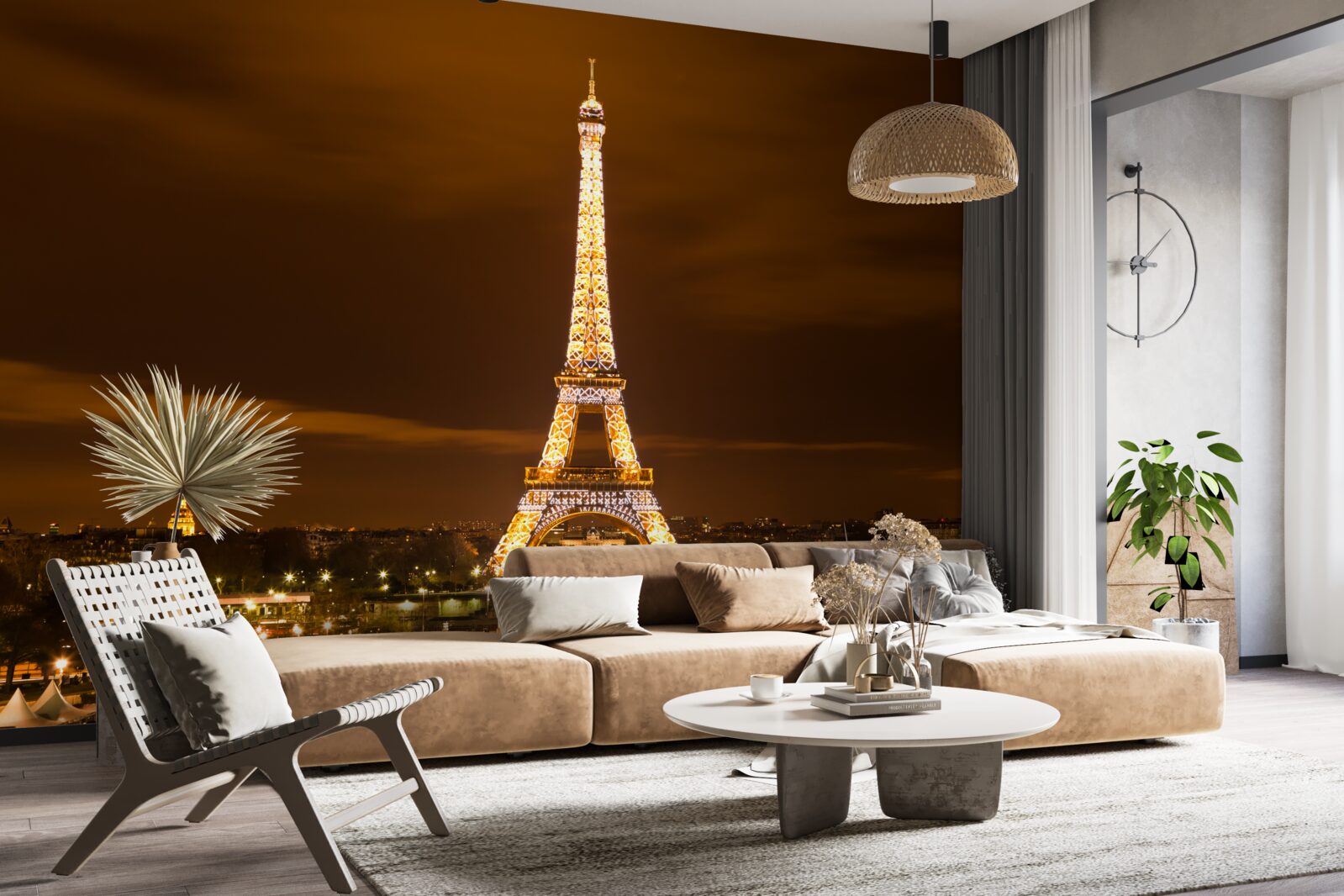 Fotobehang eiffeltoren 's nachts verlicht