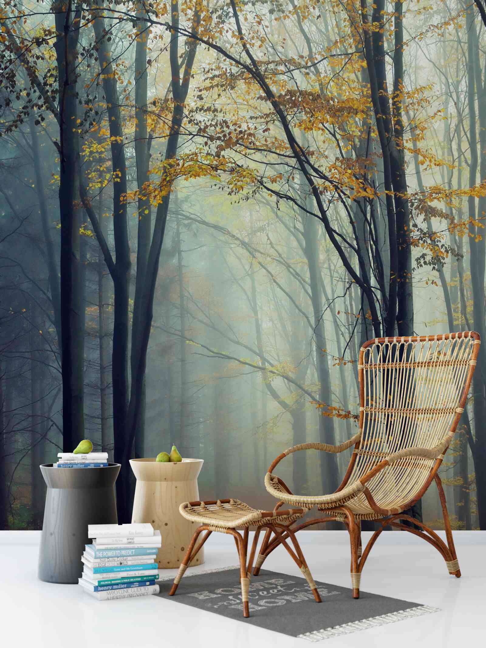 Fotobehang herfstbos gehuld in mist