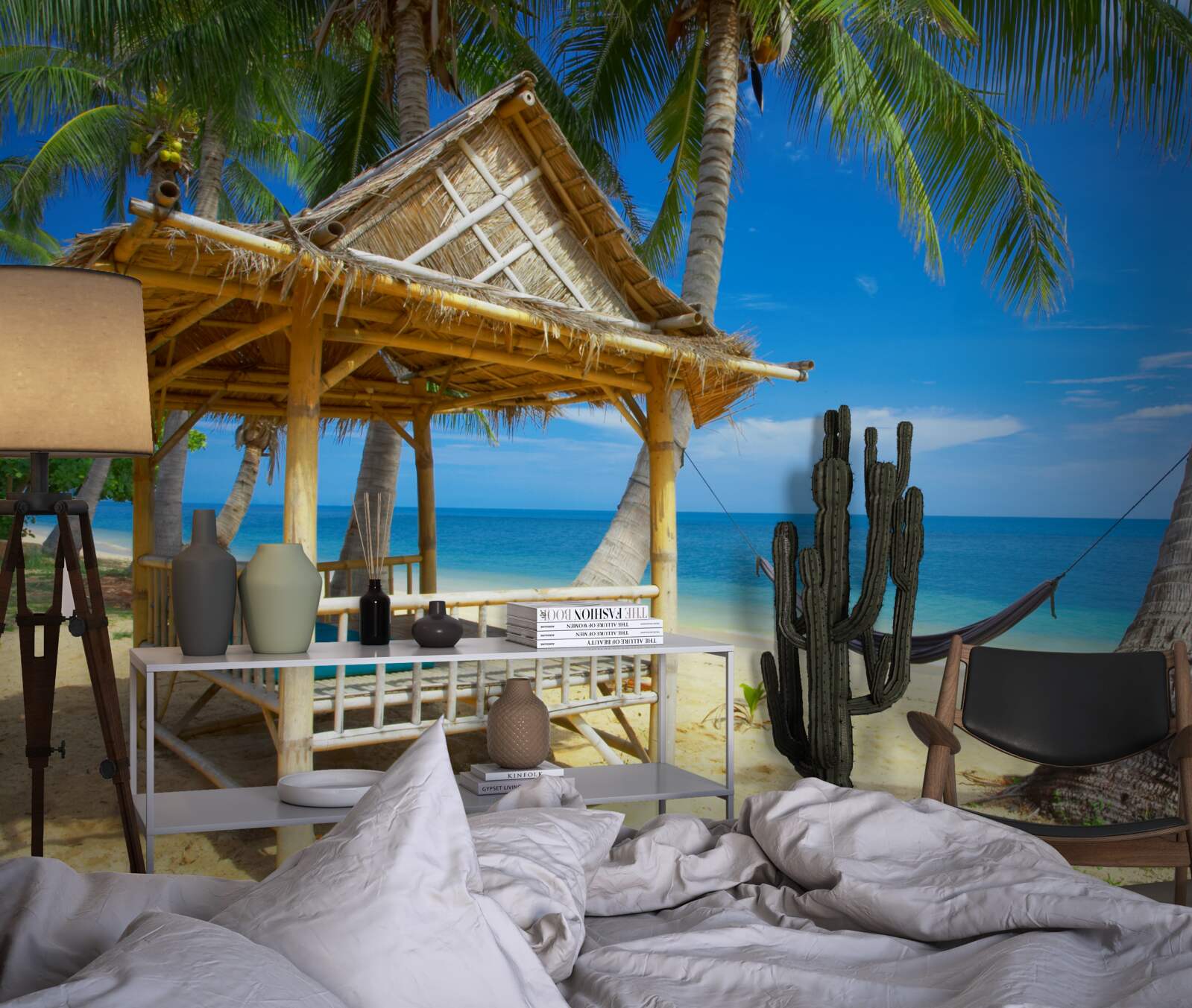 Fotobehang comfortabele gazebo aan het water