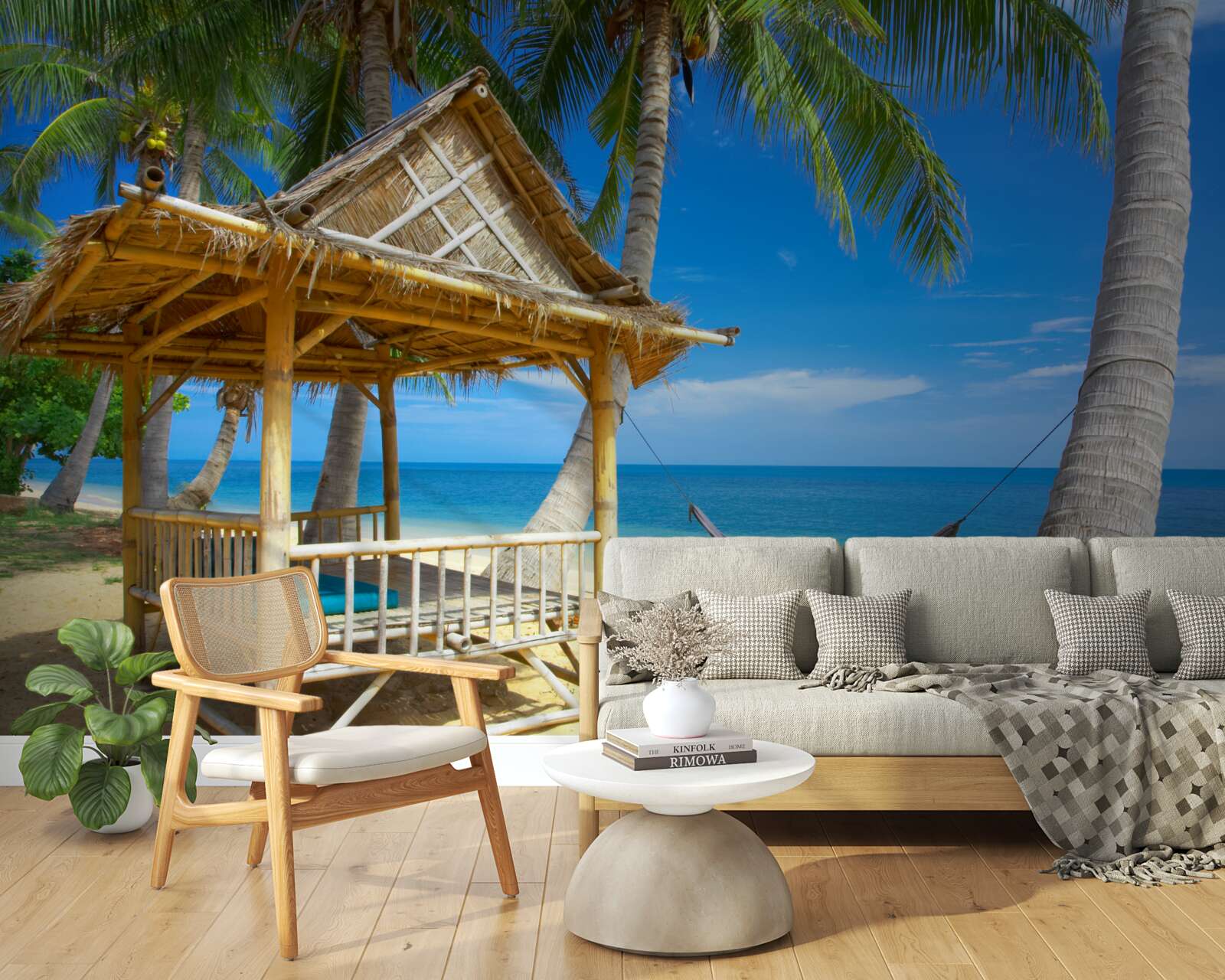 Fotobehang comfortabele gazebo aan het water