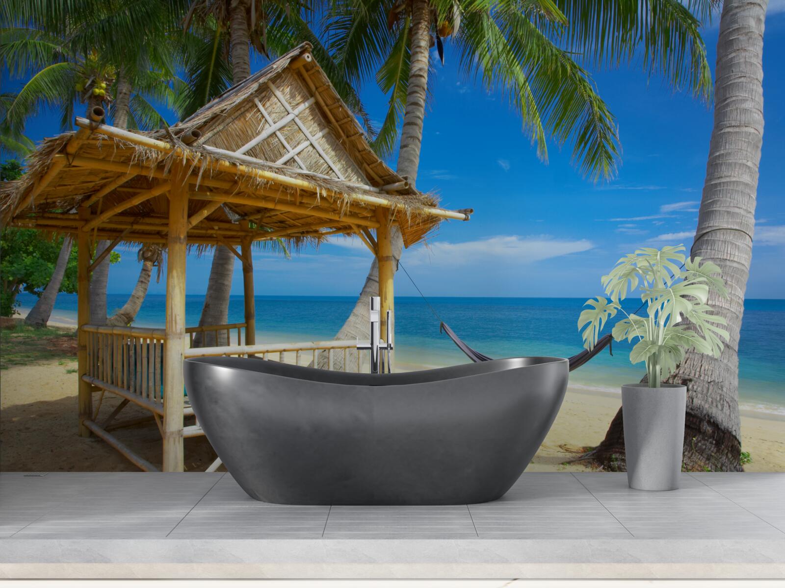 Fotobehang comfortabele gazebo aan het water