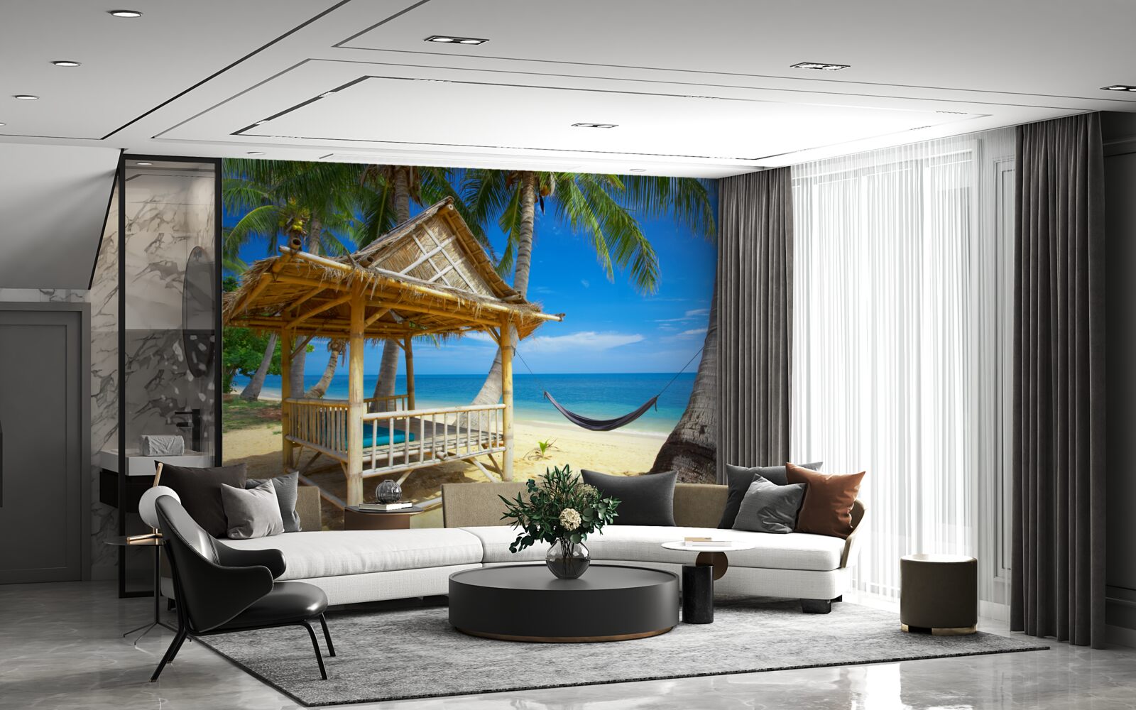 Fotobehang comfortabele gazebo aan het water