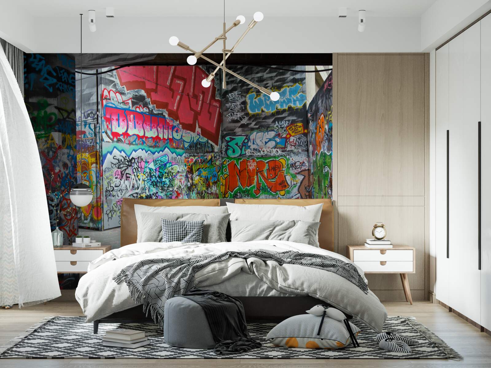 Fotobehang graffiti siert de muren van de onderdoorgang