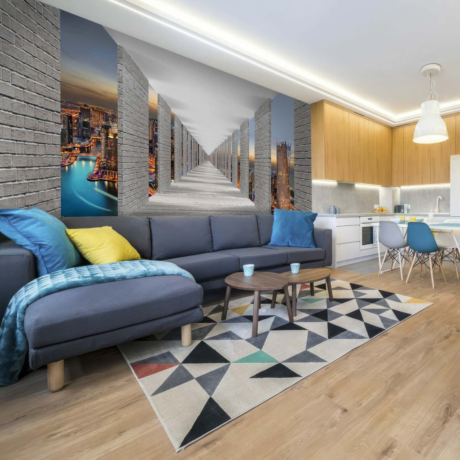 Fotobehang eindeloze gang met observatieramen