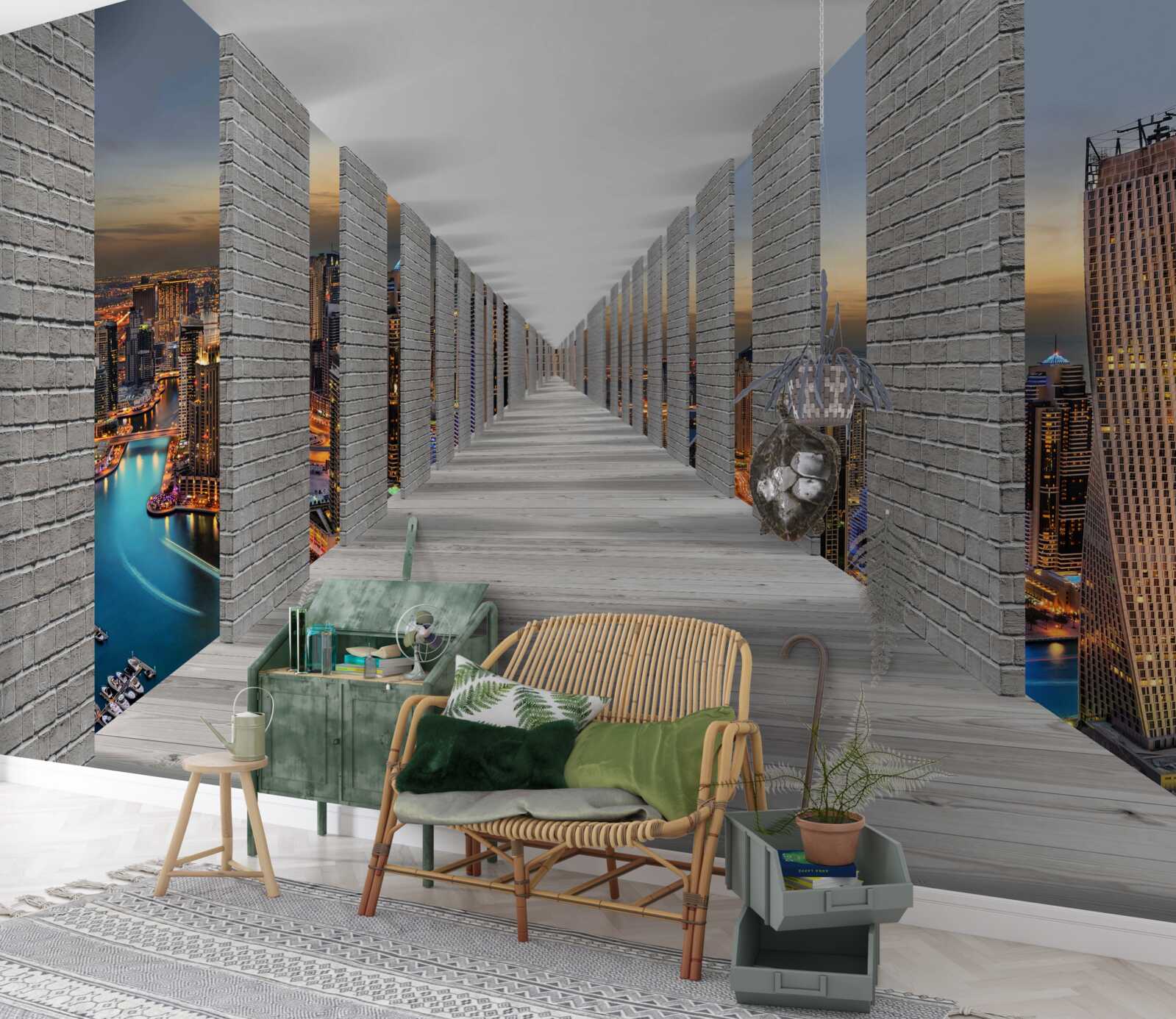 Fotobehang eindeloze gang met observatieramen