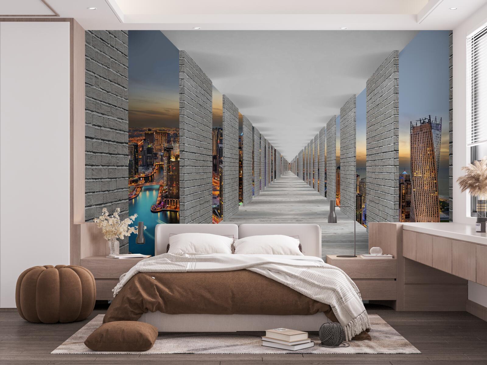 Fotobehang eindeloze gang met observatieramen