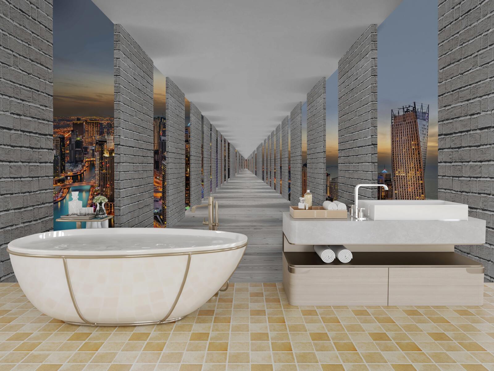 Fotobehang eindeloze gang met observatieramen