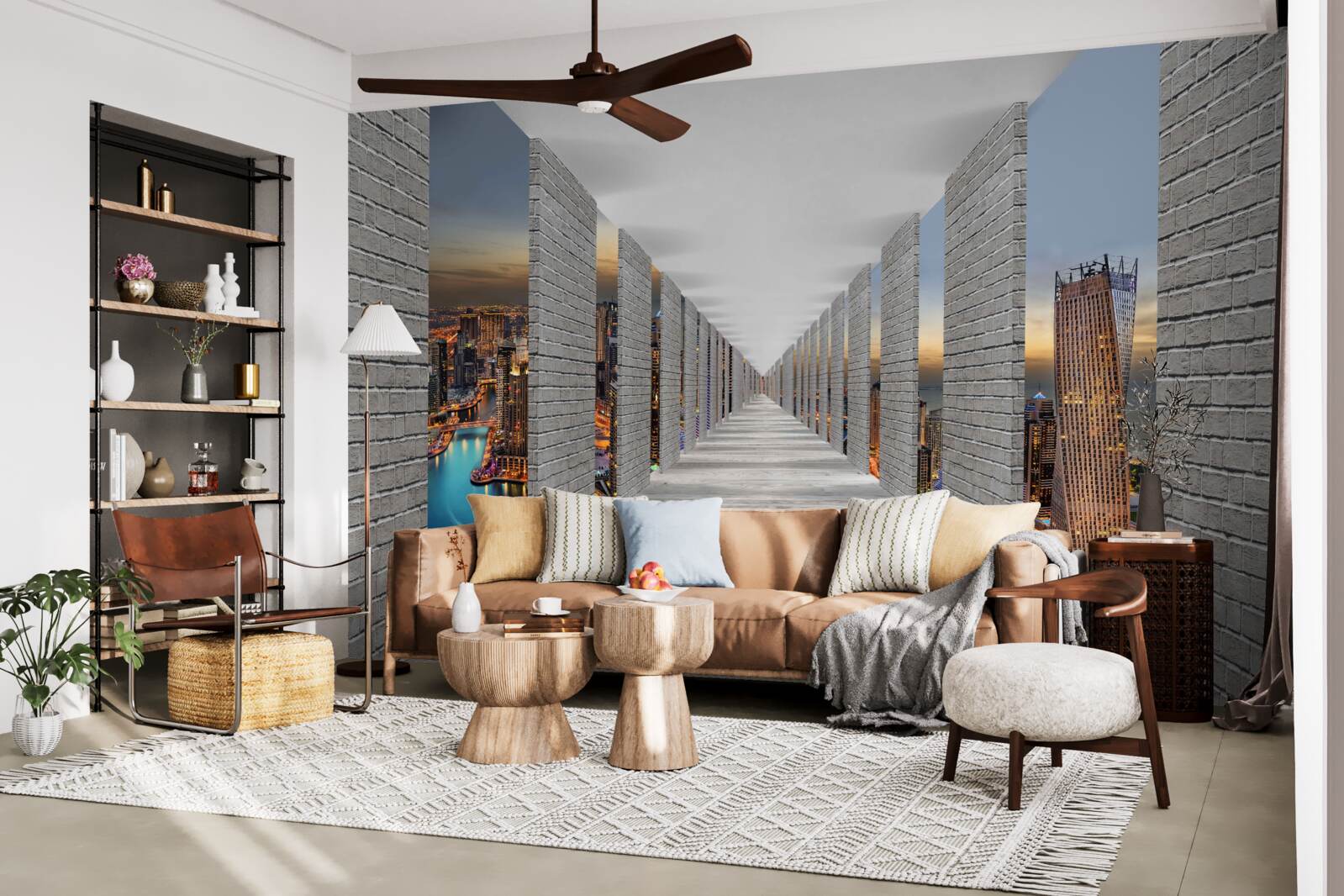 Fotobehang eindeloze gang met observatieramen