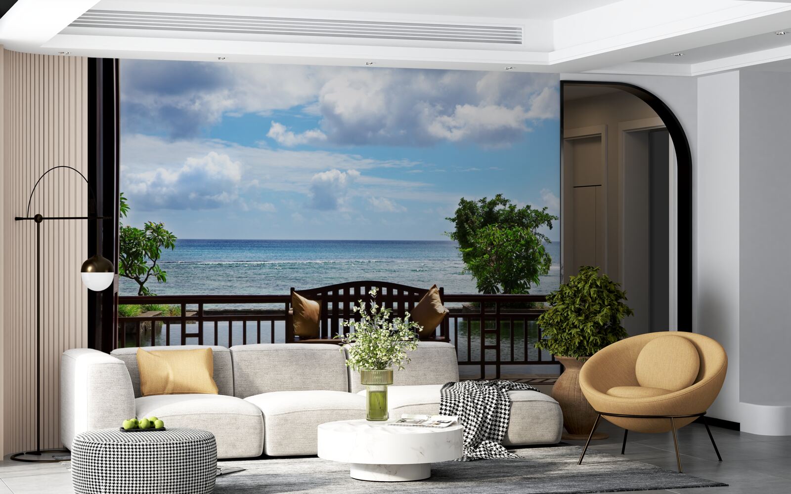 Fotobehang comfortabele bank aan de oceaan