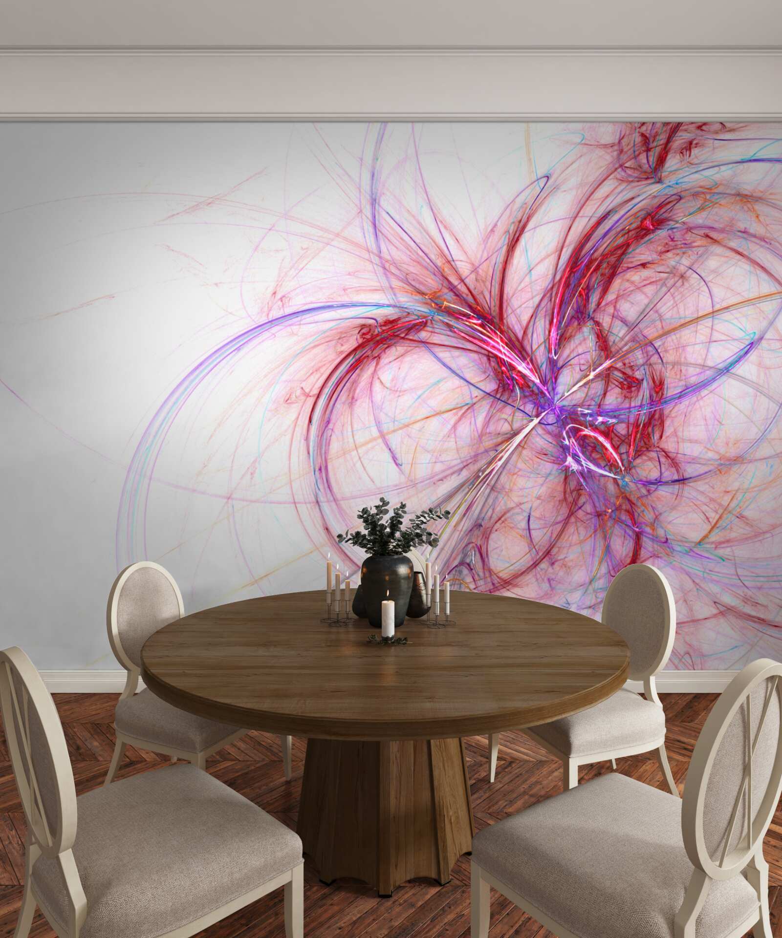 Fotobehang lijnen van rood en blauw op een witte achtergrond, dun en sierlijk