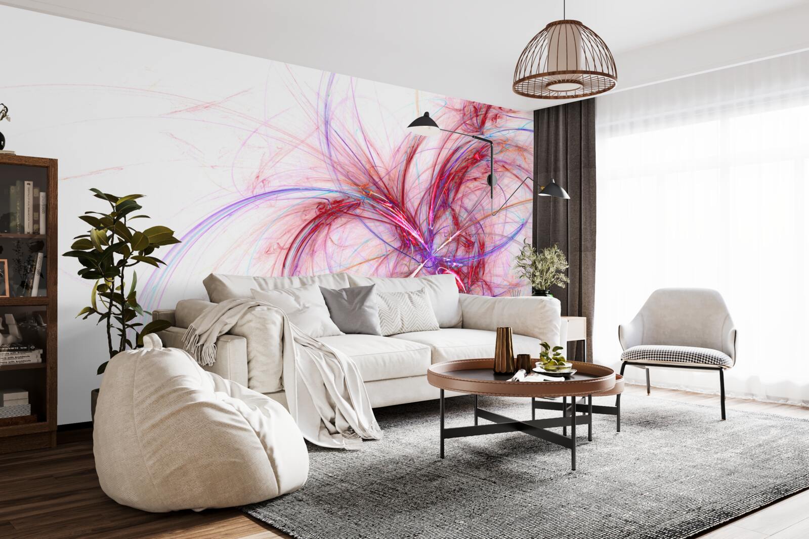 Fotobehang lijnen van rood en blauw op een witte achtergrond, dun en sierlijk