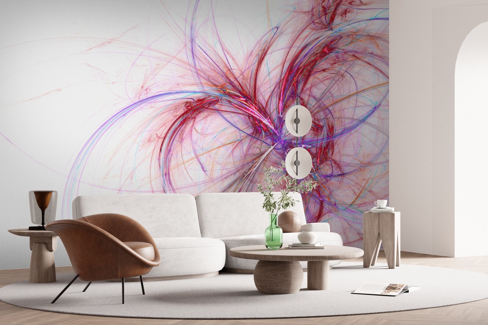 Fotobehang lijnen van rood en blauw op een witte achtergrond, dun en sierlijk