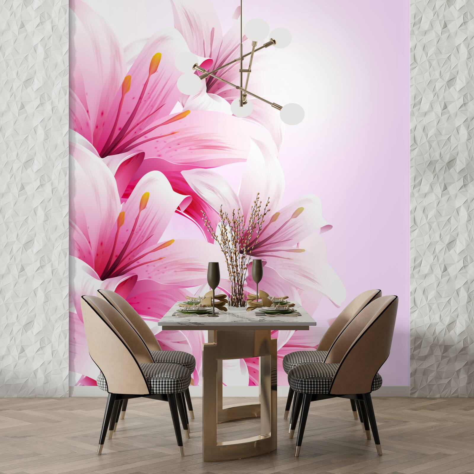 Fotobehang delicaat boeket van roze alstroemeria's