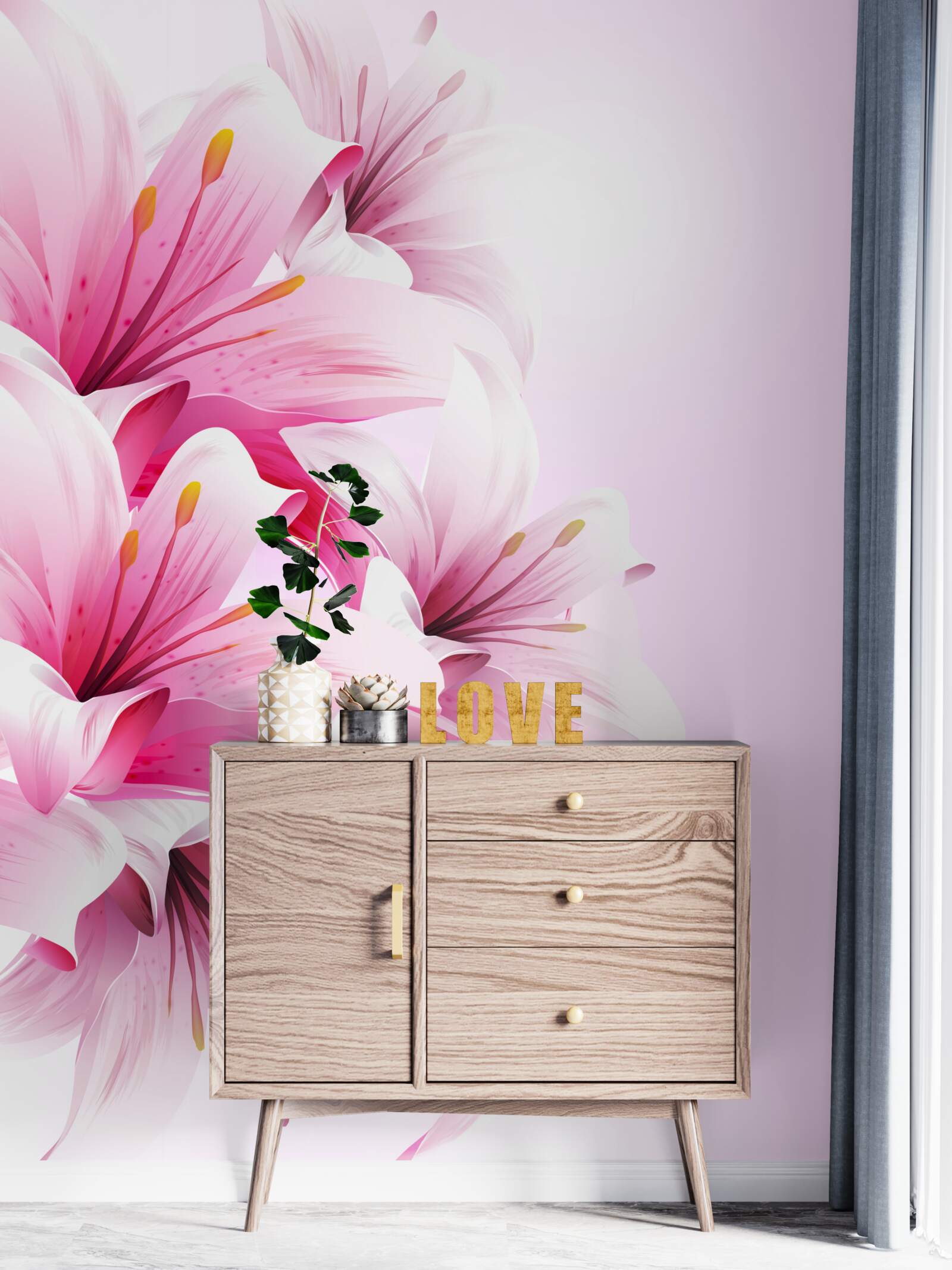 Fotobehang delicaat boeket van roze alstroemeria's