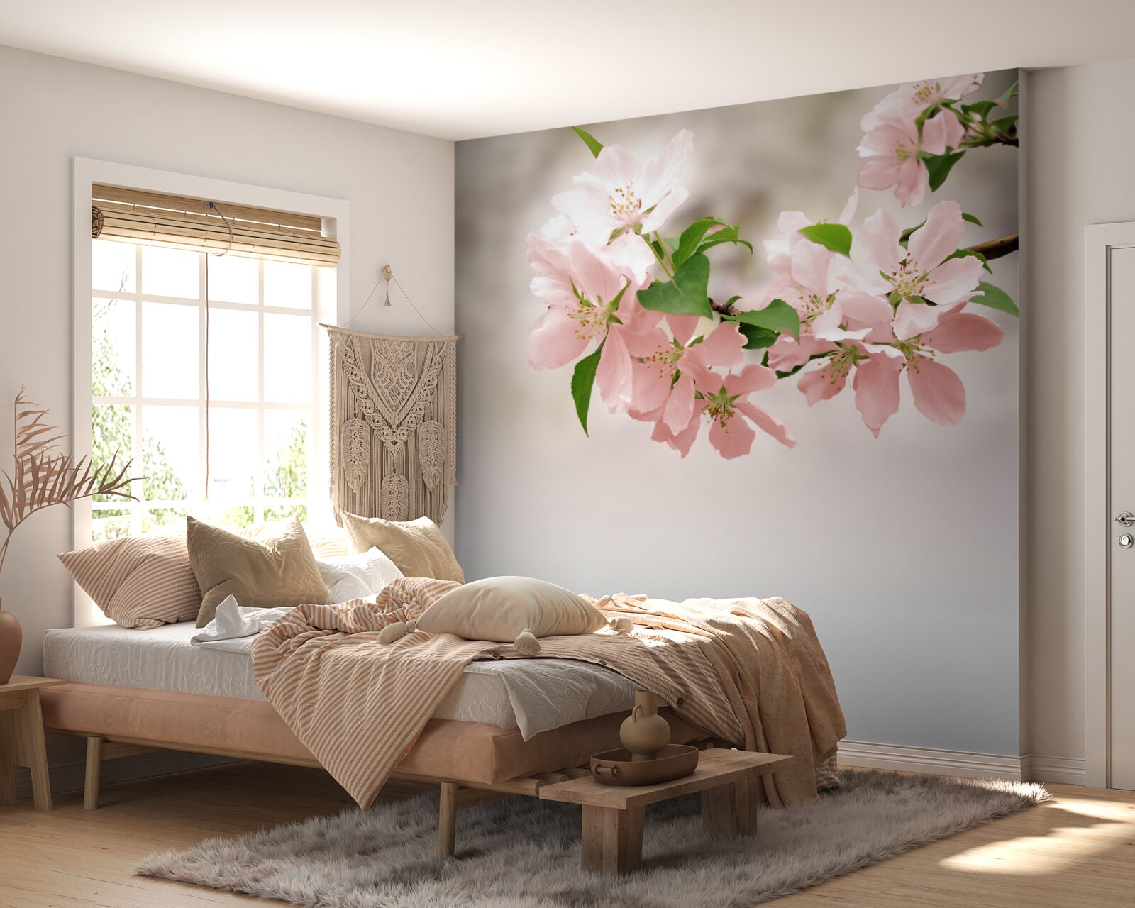 Fotobehang roze sakurabloemen