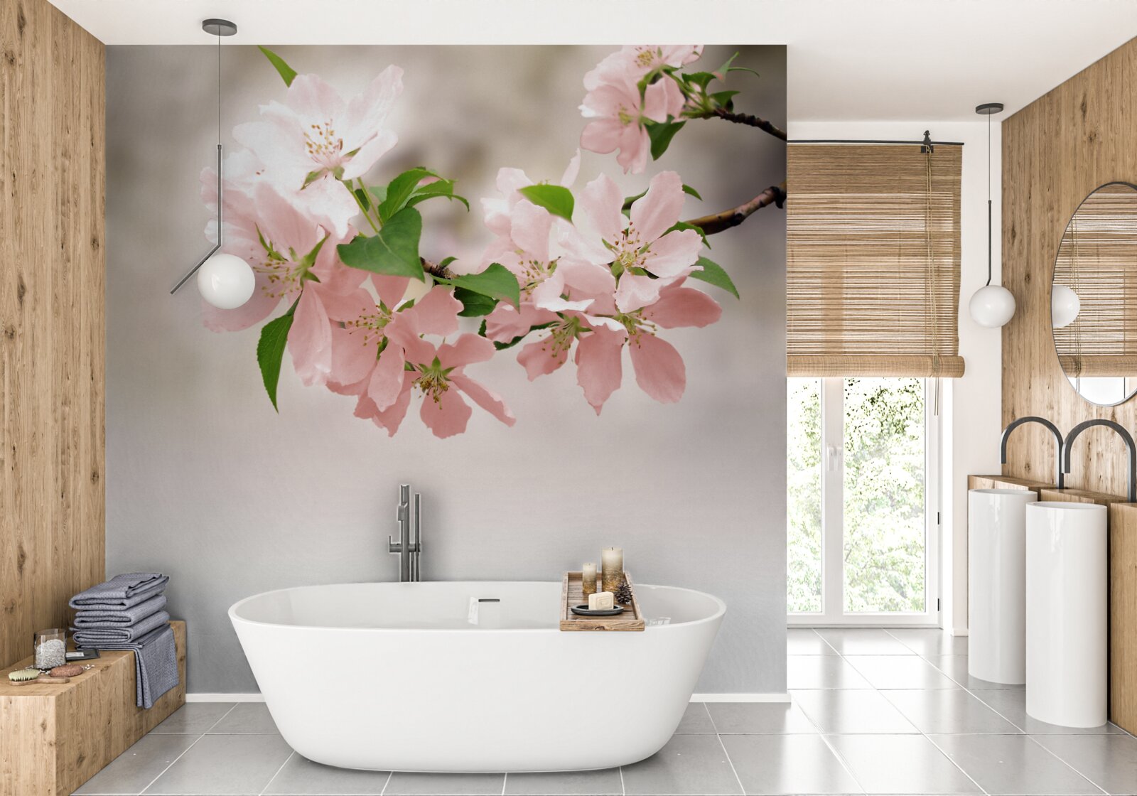 Fotobehang roze sakurabloemen