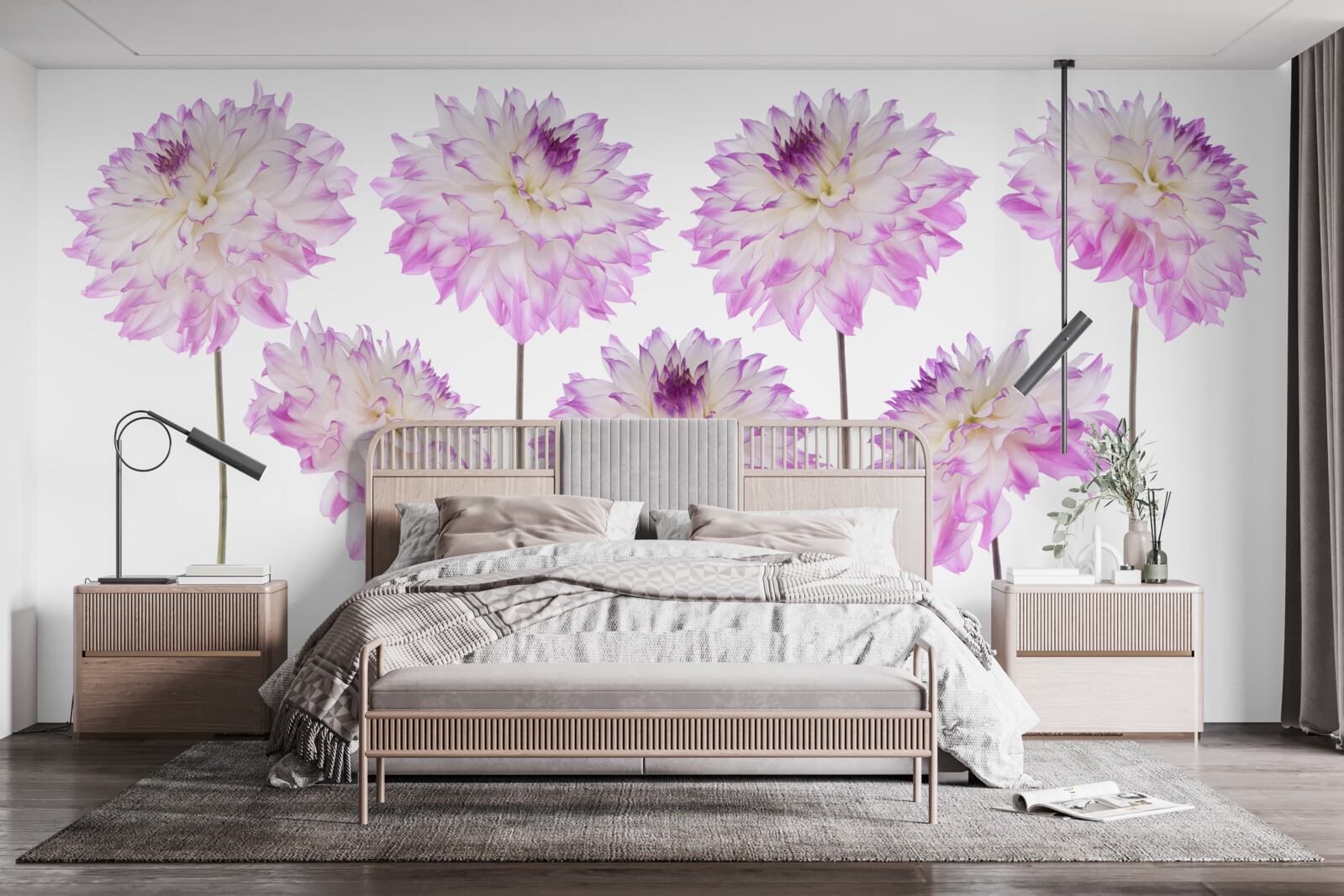 Fotobehang sierlijke witte en roze asters