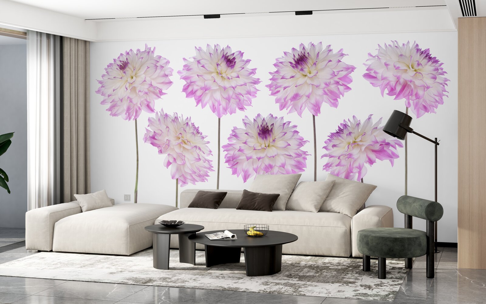 Fotobehang sierlijke witte en roze asters