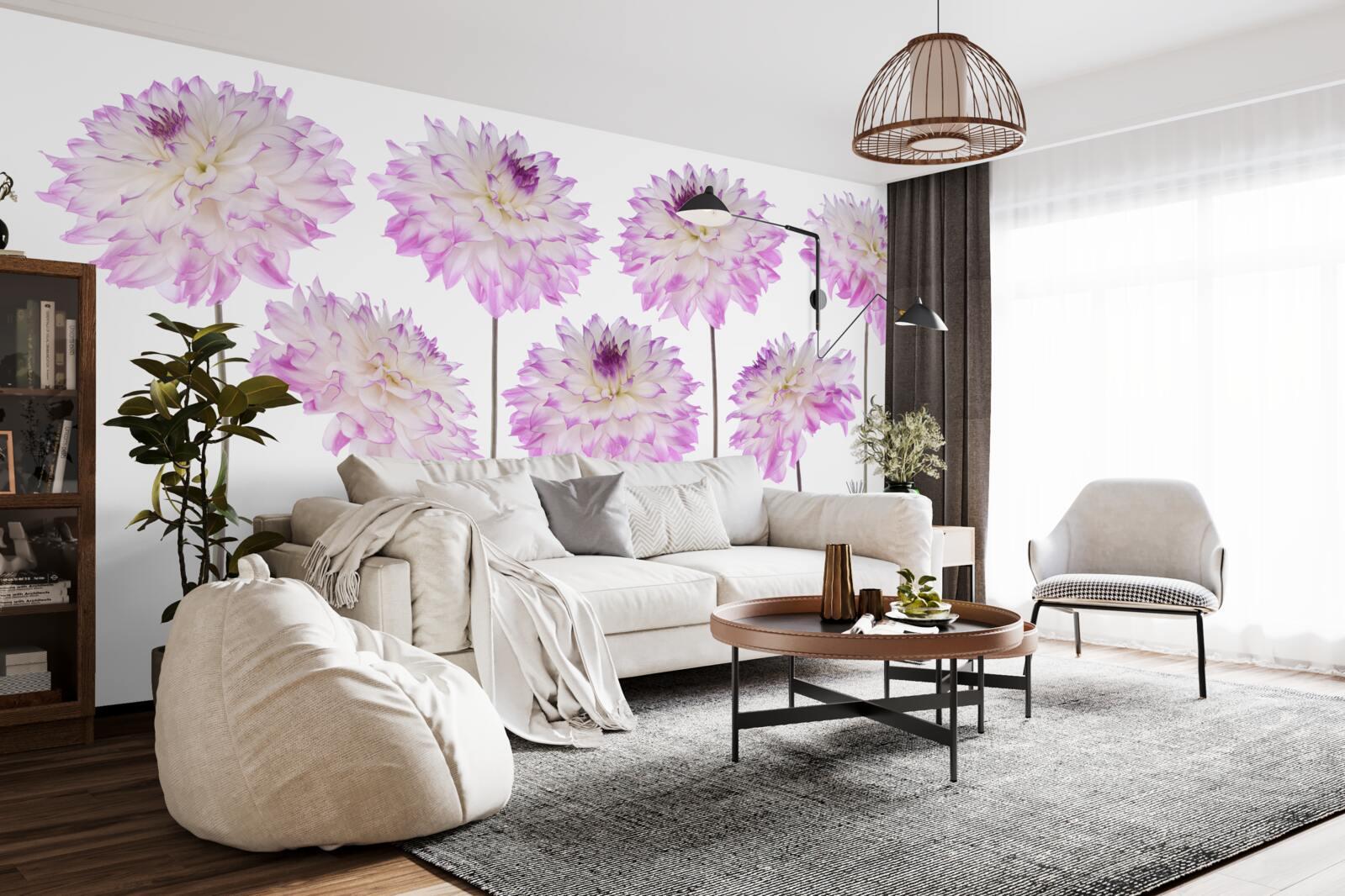 Fotobehang sierlijke witte en roze asters