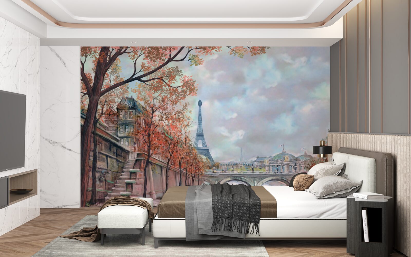 Fotobehang parijs landschap en dijk in kleuren