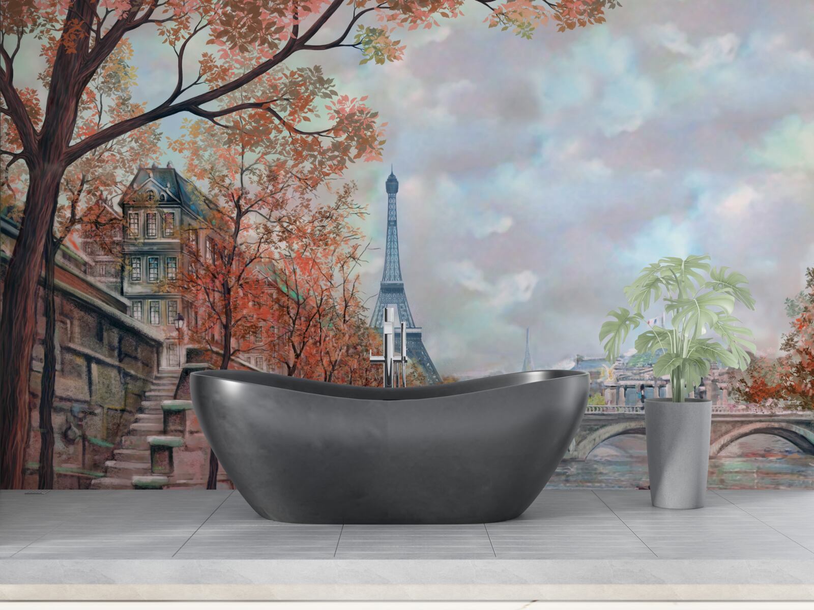 Fotobehang parijs landschap en dijk in kleuren