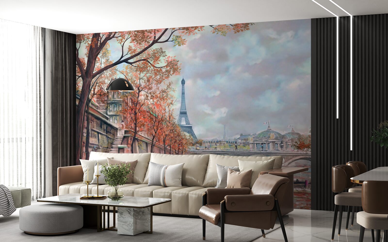 Fotobehang parijs landschap en dijk in kleuren