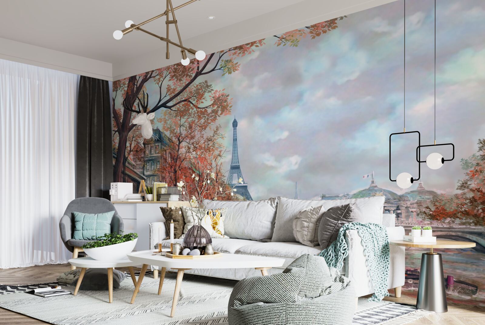 Fotobehang parijs landschap en dijk in kleuren