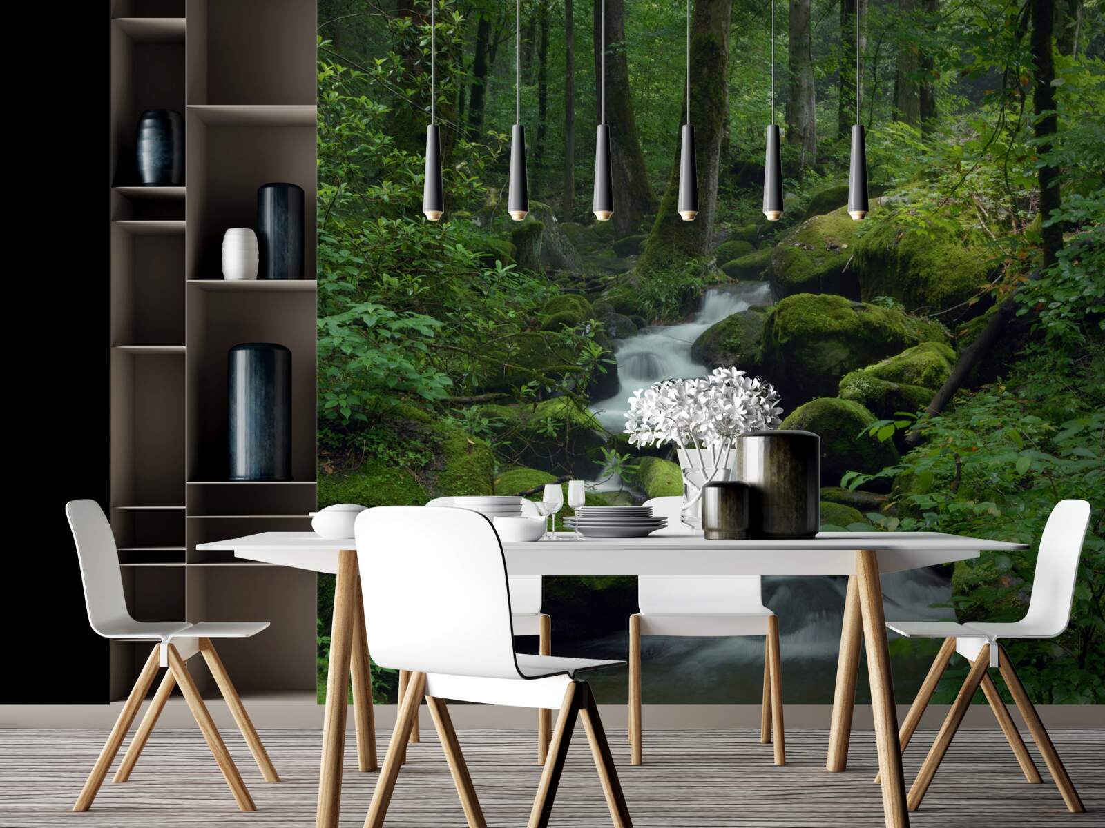 Fotobehang een klein stroompje in het dichte groen van het bos