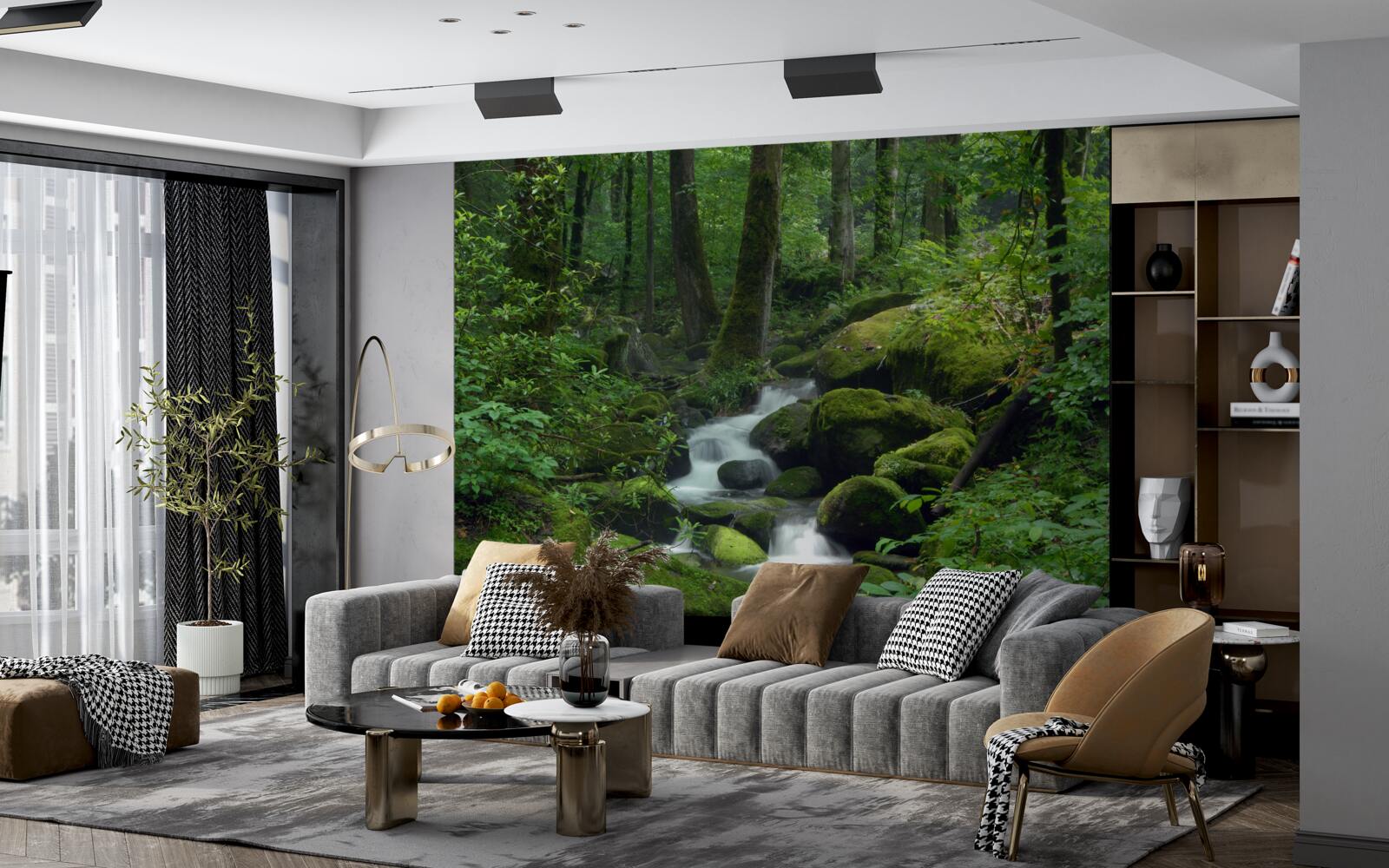 Fotobehang een klein stroompje in het dichte groen van het bos