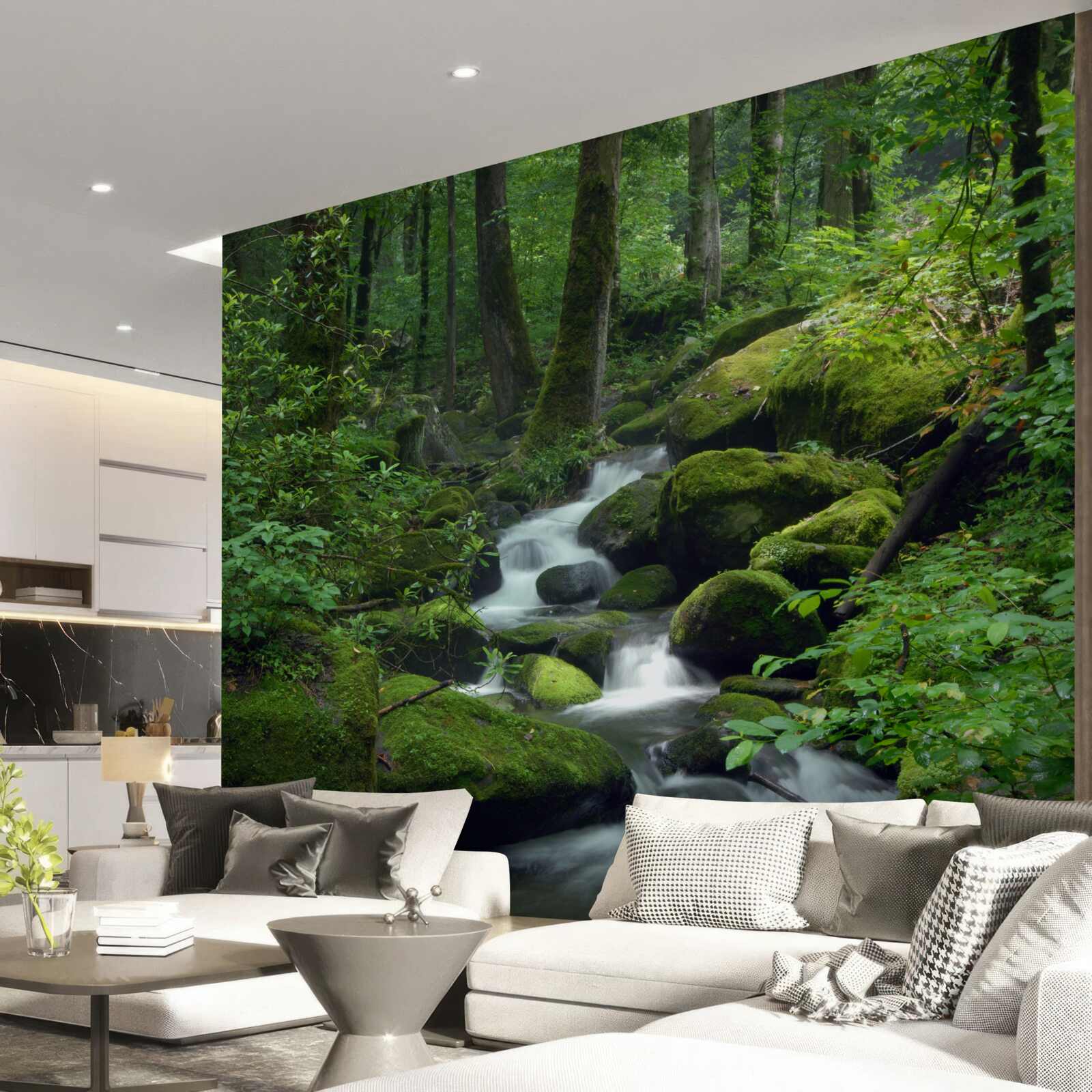 Fotobehang een klein stroompje in het dichte groen van het bos