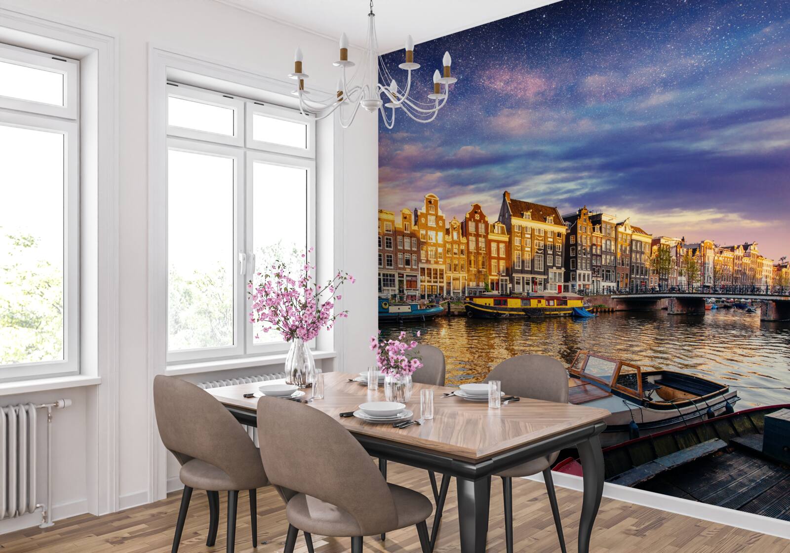 Fotobehang Licht wekt oude stad aan kust