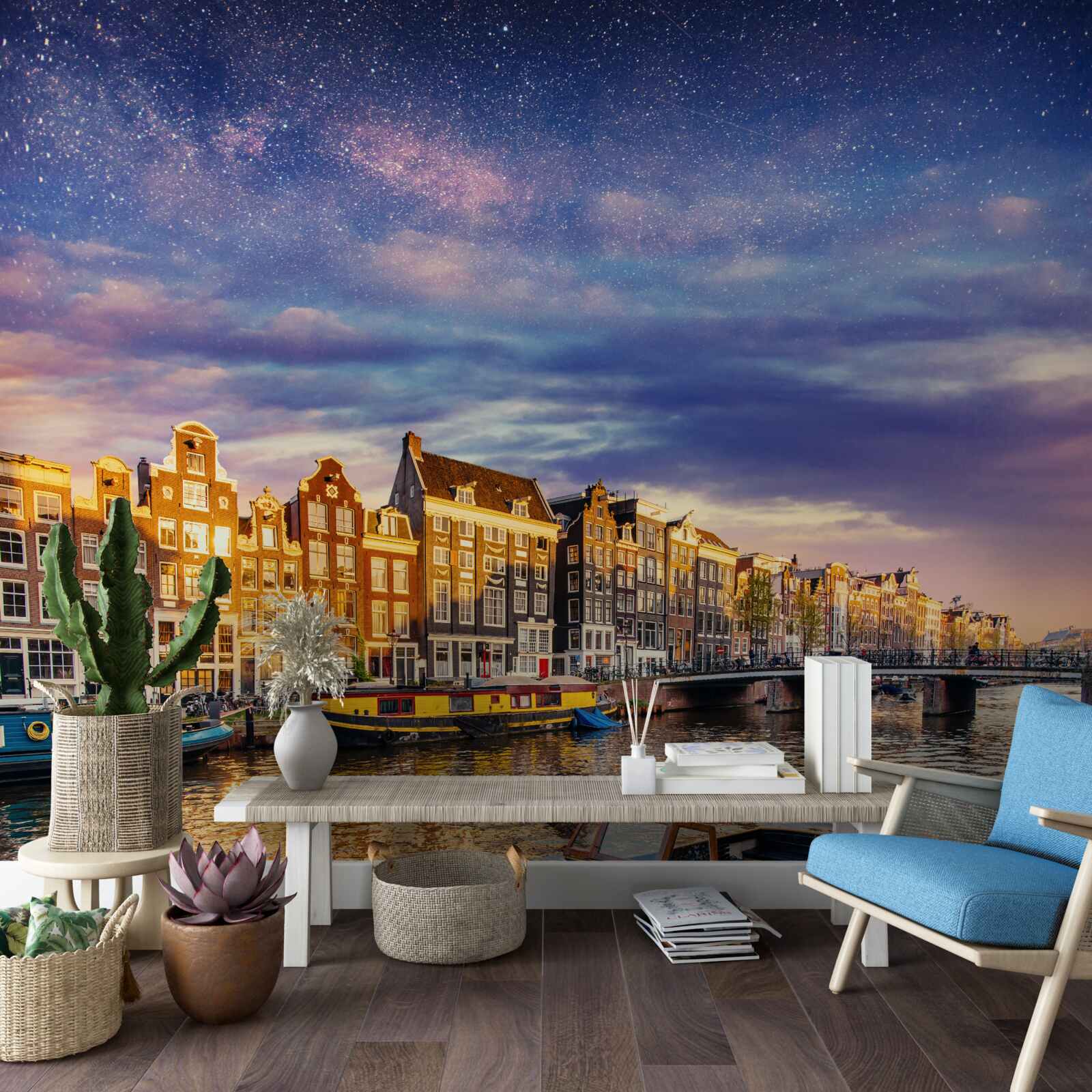 Fotobehang Licht wekt oude stad aan kust