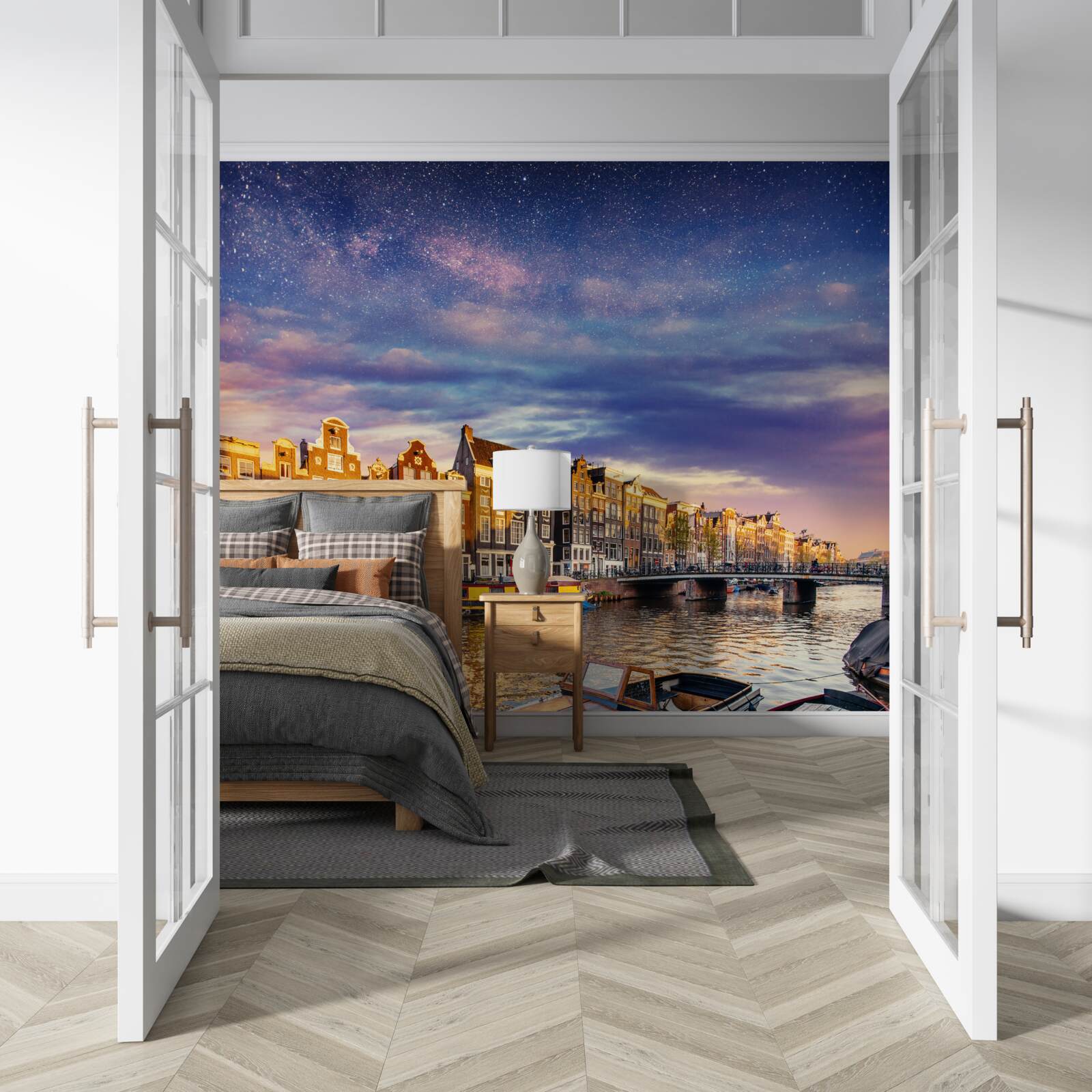 Fotobehang Licht wekt oude stad aan kust