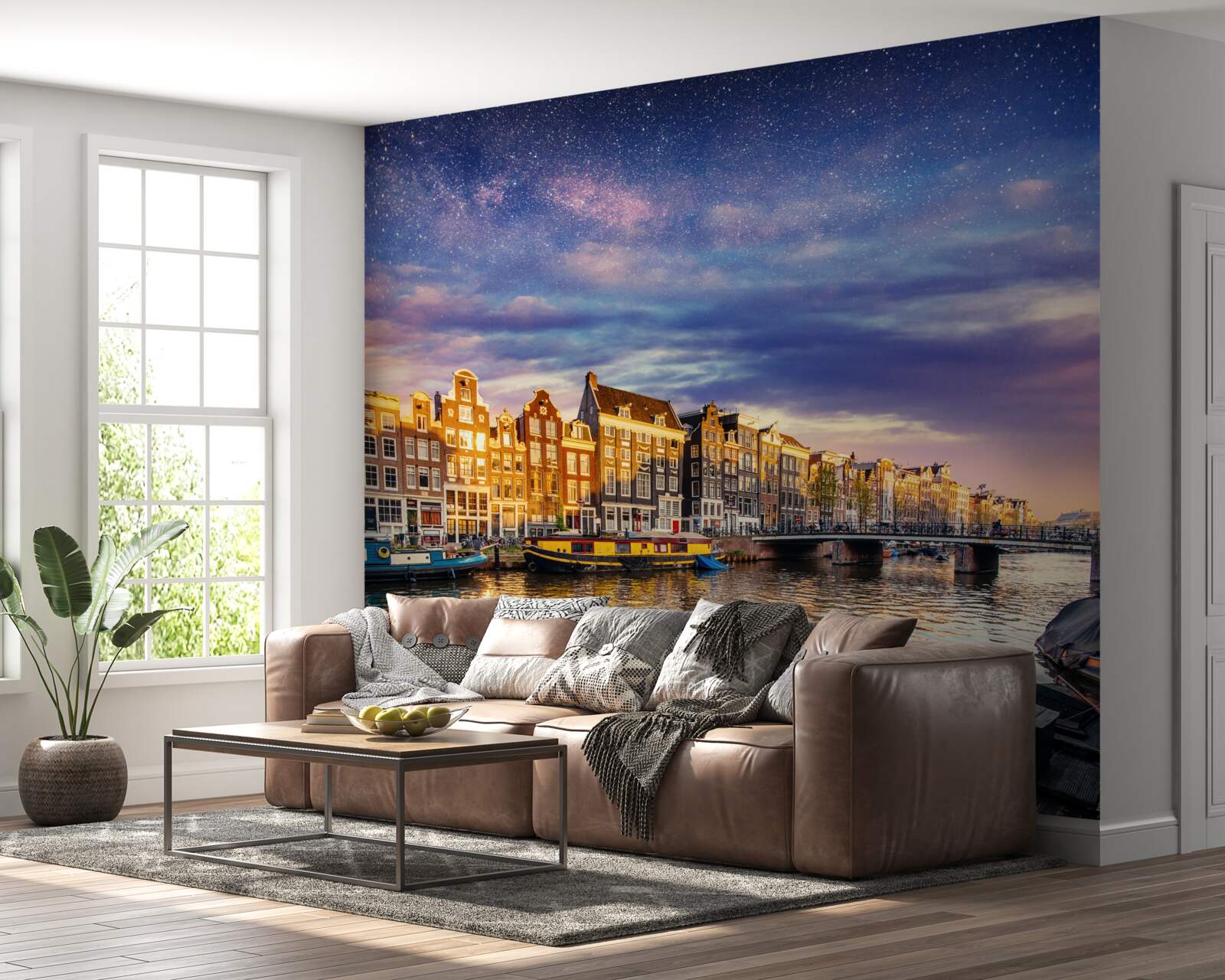 Fotobehang Licht wekt oude stad aan kust