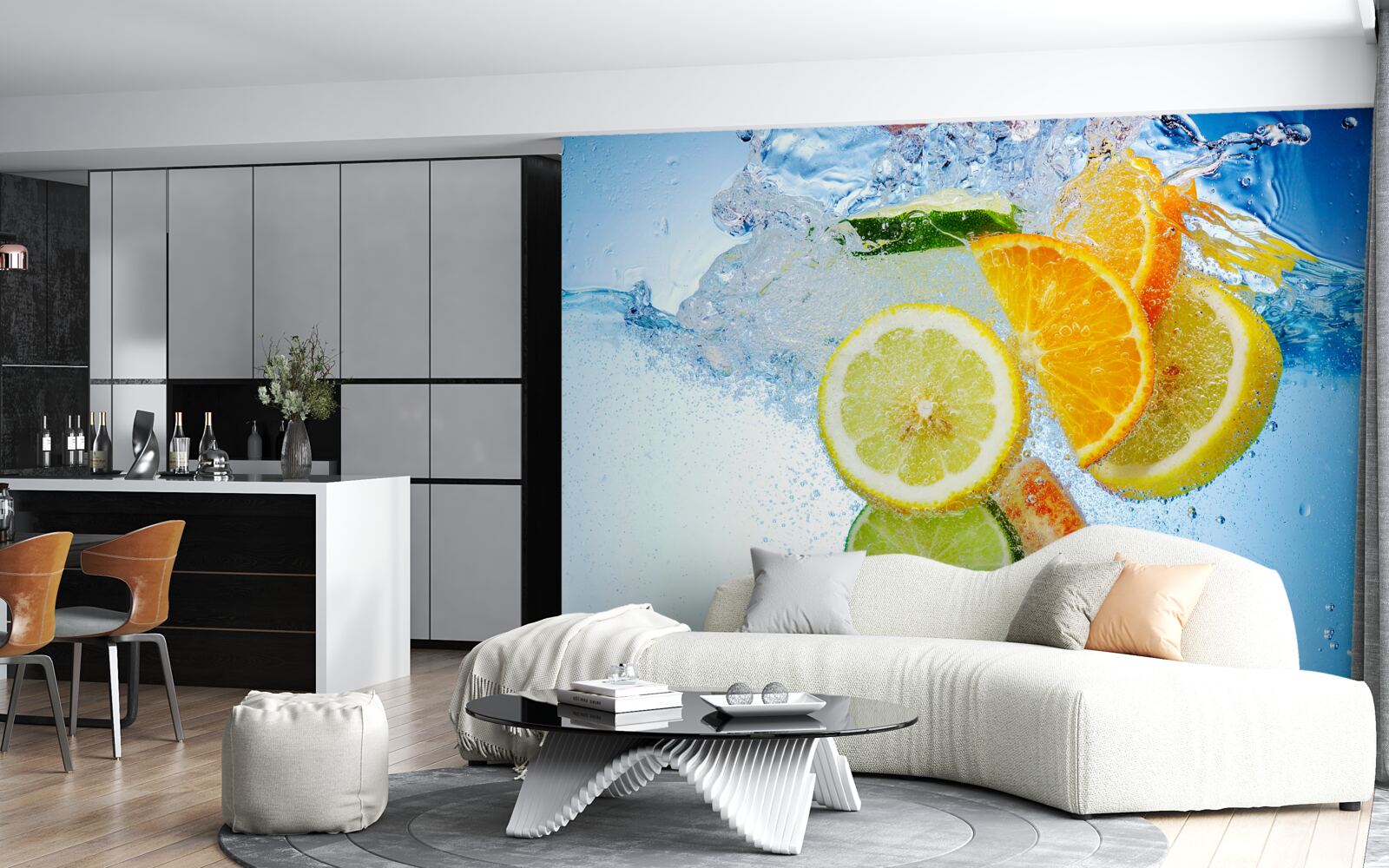 Fotobehang rijpe citrusvruchten in water