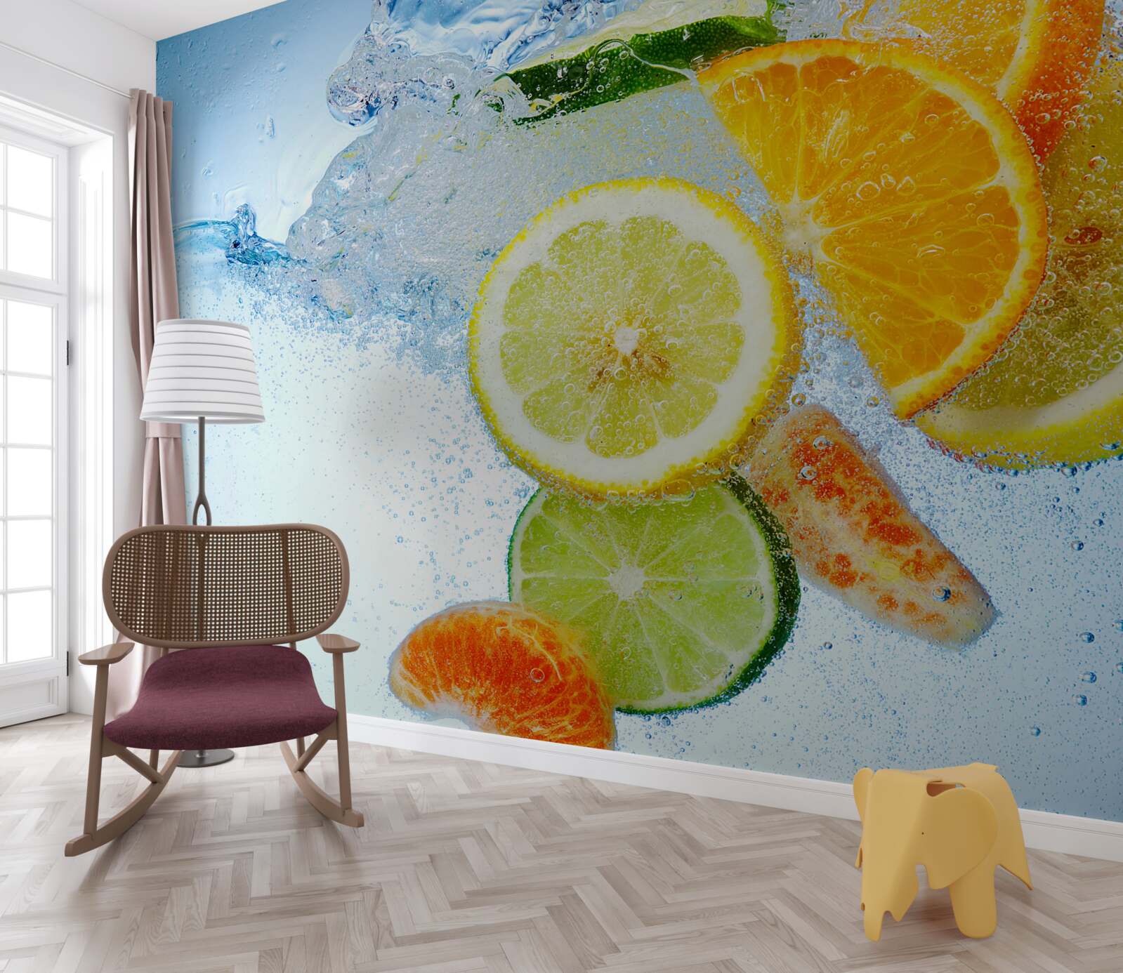 Fotobehang rijpe citrusvruchten in water