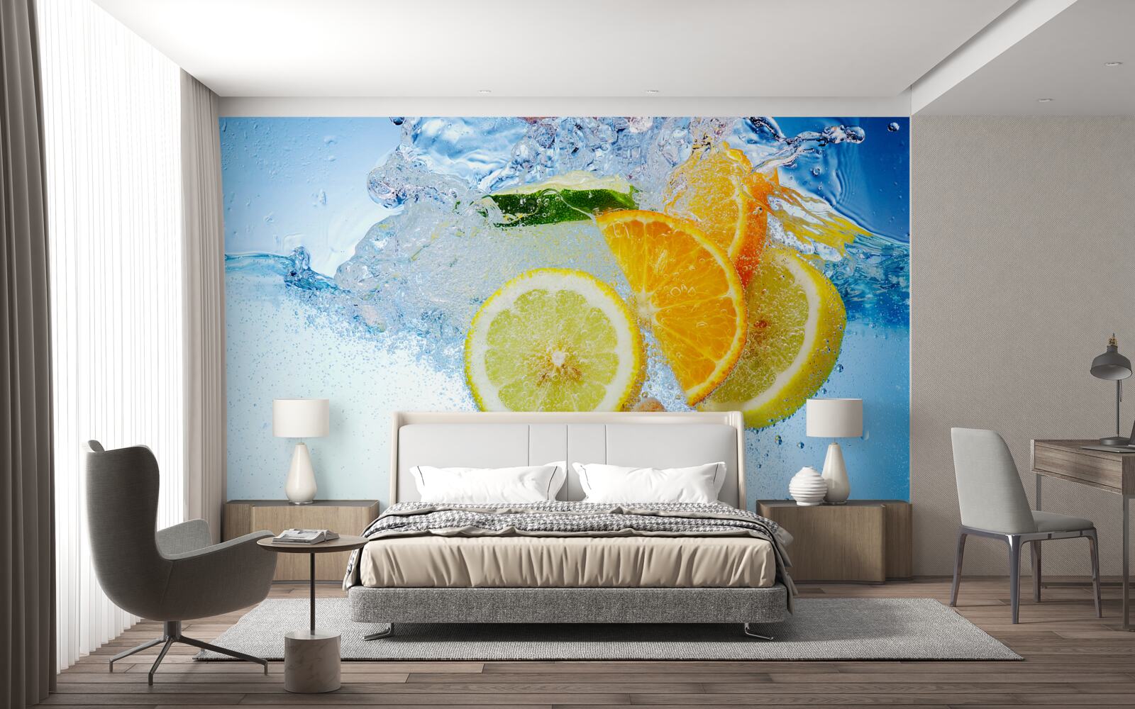 Fotobehang rijpe citrusvruchten in water