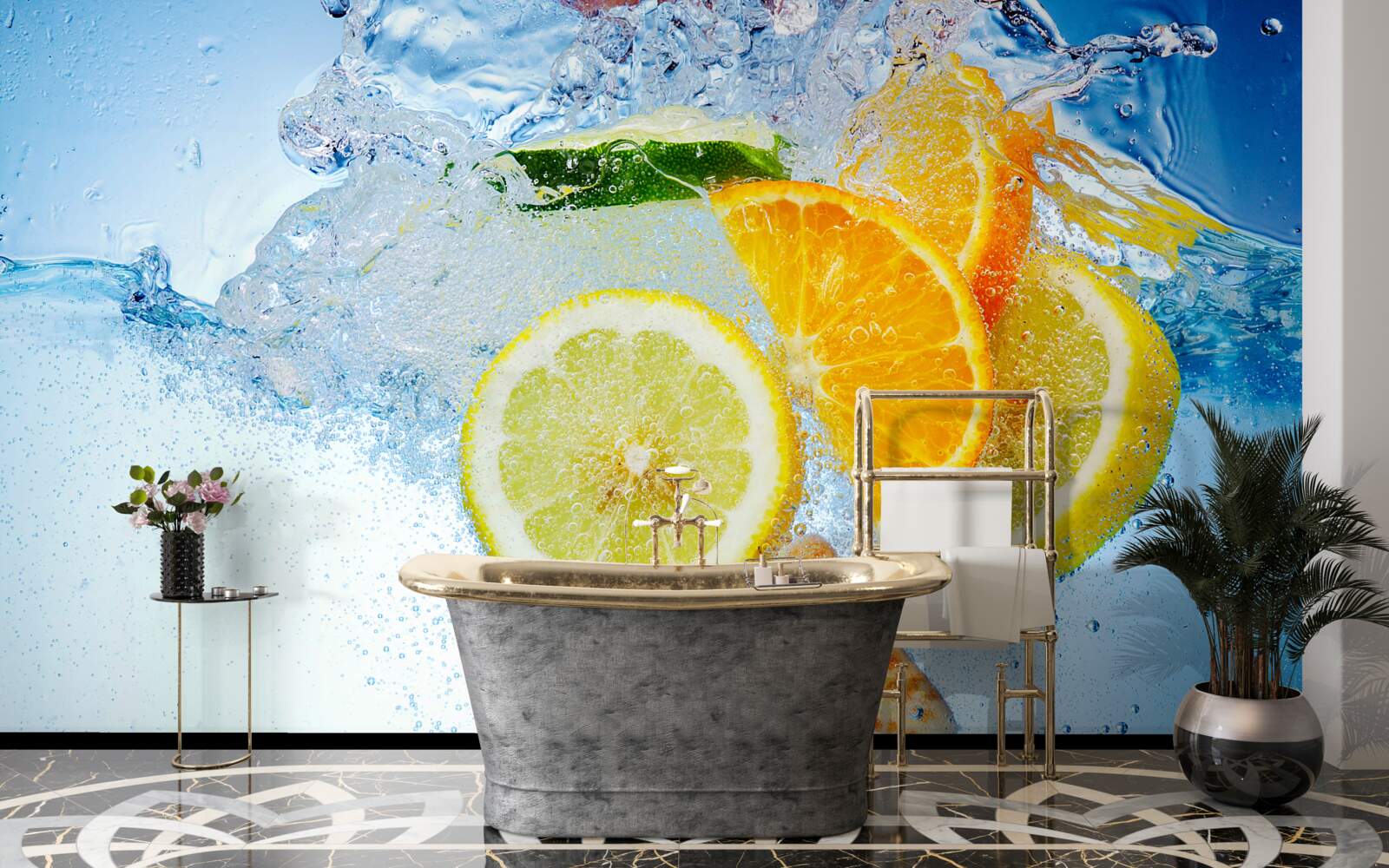 Fotobehang rijpe citrusvruchten in water