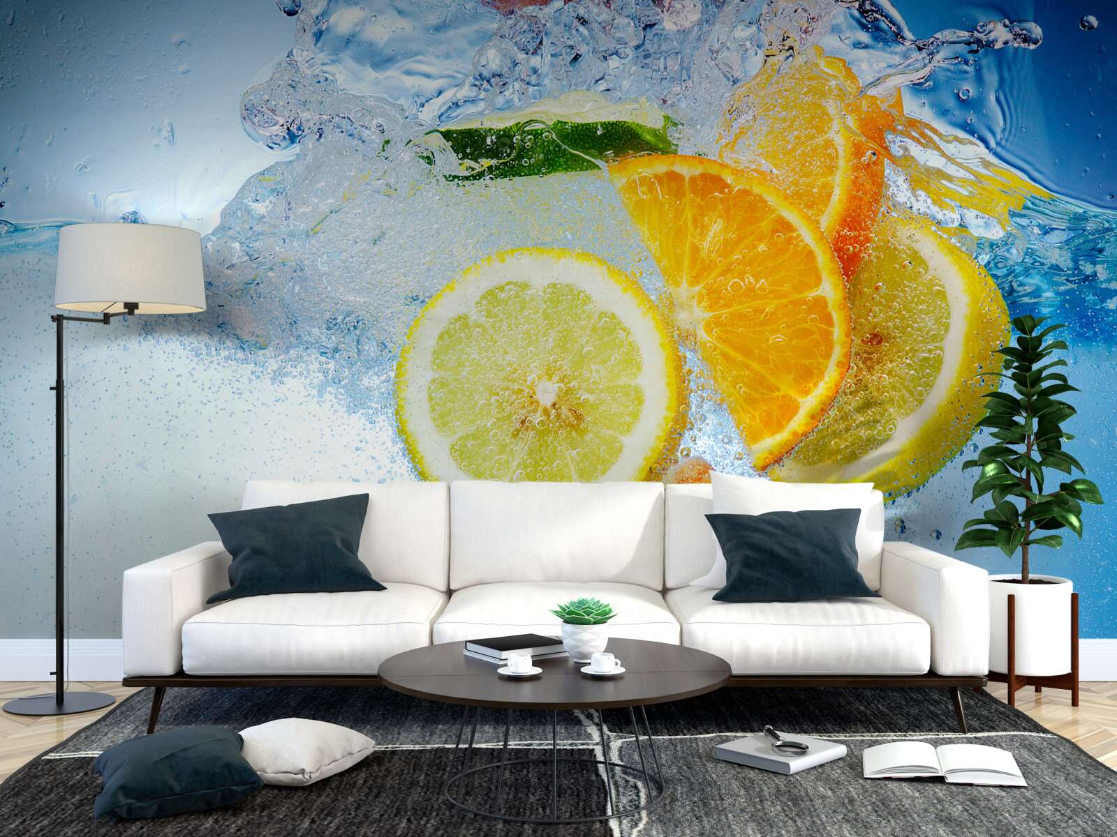 Fotobehang rijpe citrusvruchten in water