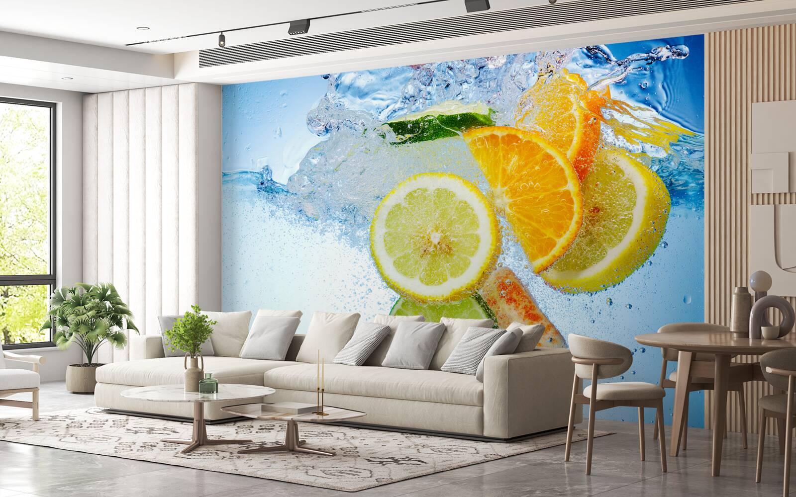 Fotobehang rijpe citrusvruchten in water